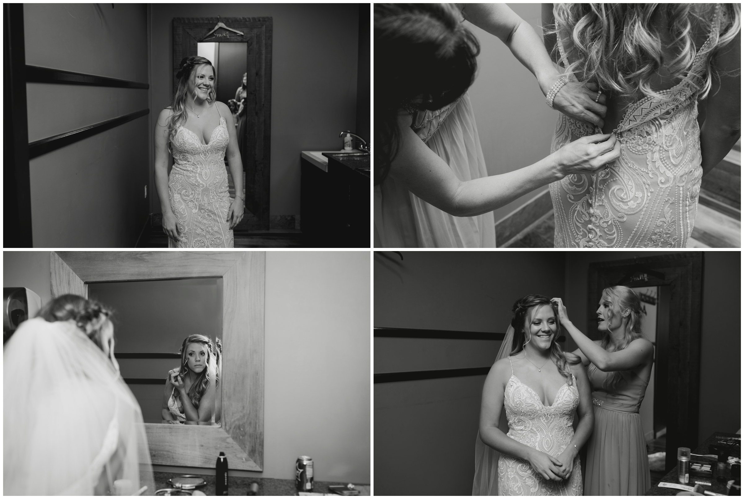 bride getting ready at Noah's Event Center before Westminster Colorado wedding 
