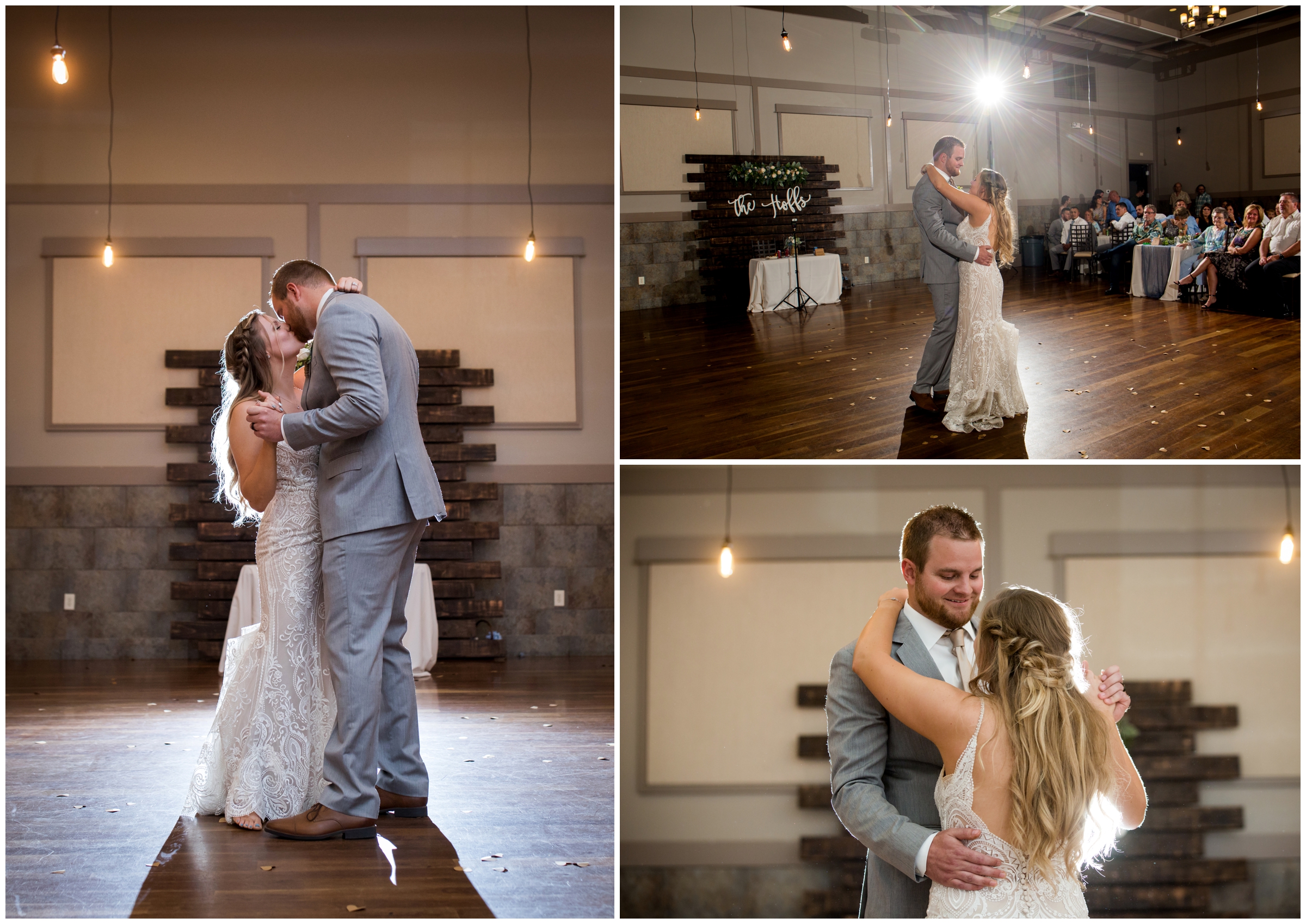 bride and groom's first dance at Noah's Event Center wedding reception