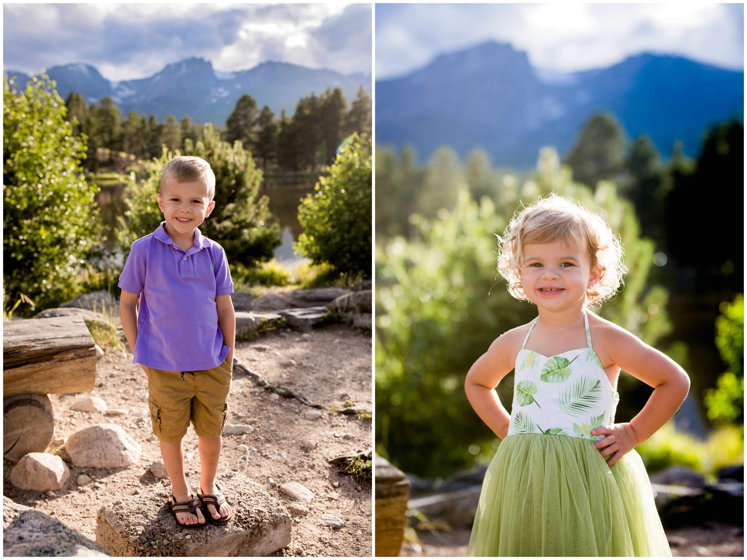 kids posing with mountains in background during Estes Park family portraits 