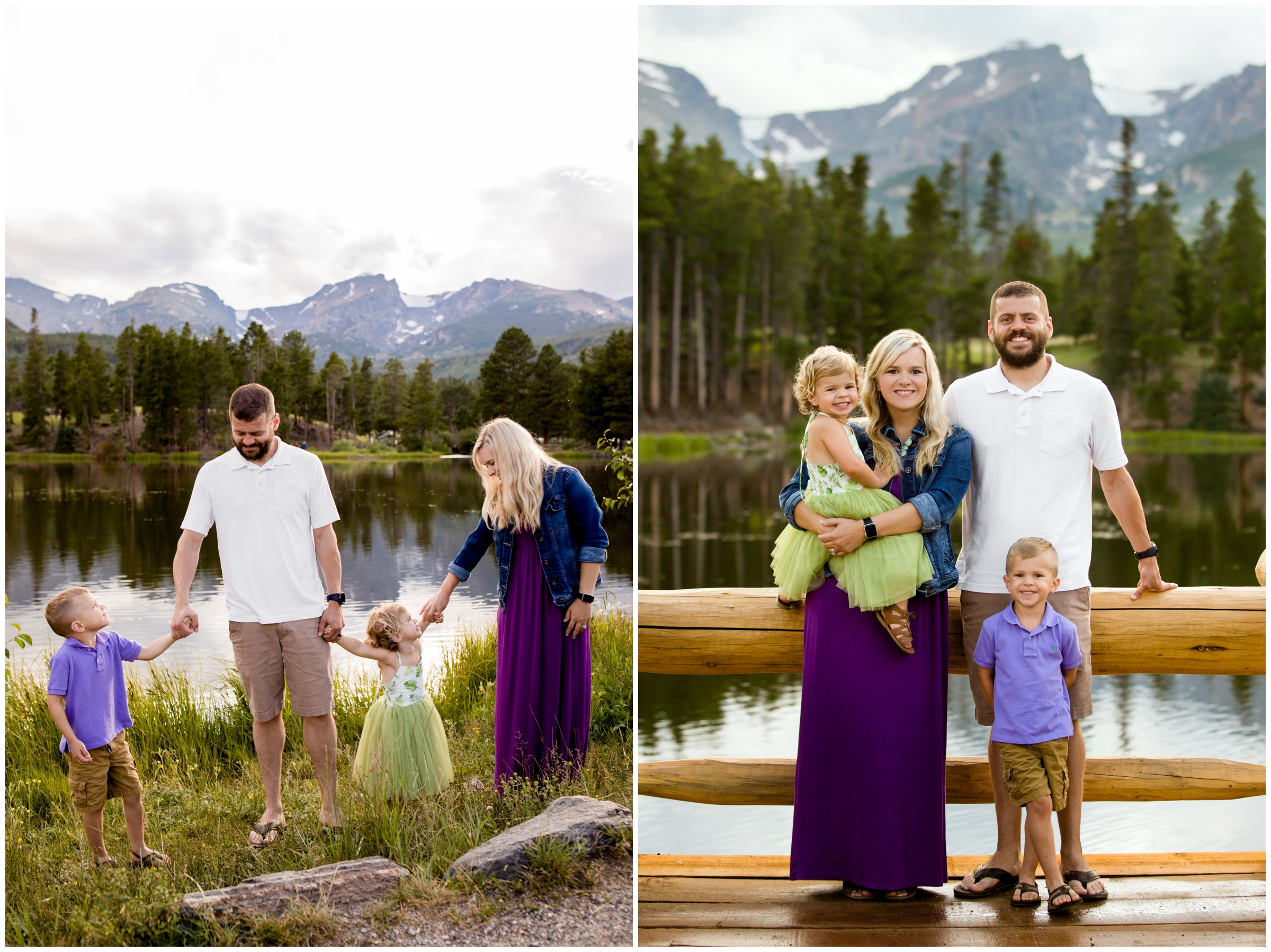 family posing on dock during Colorado lake family photos