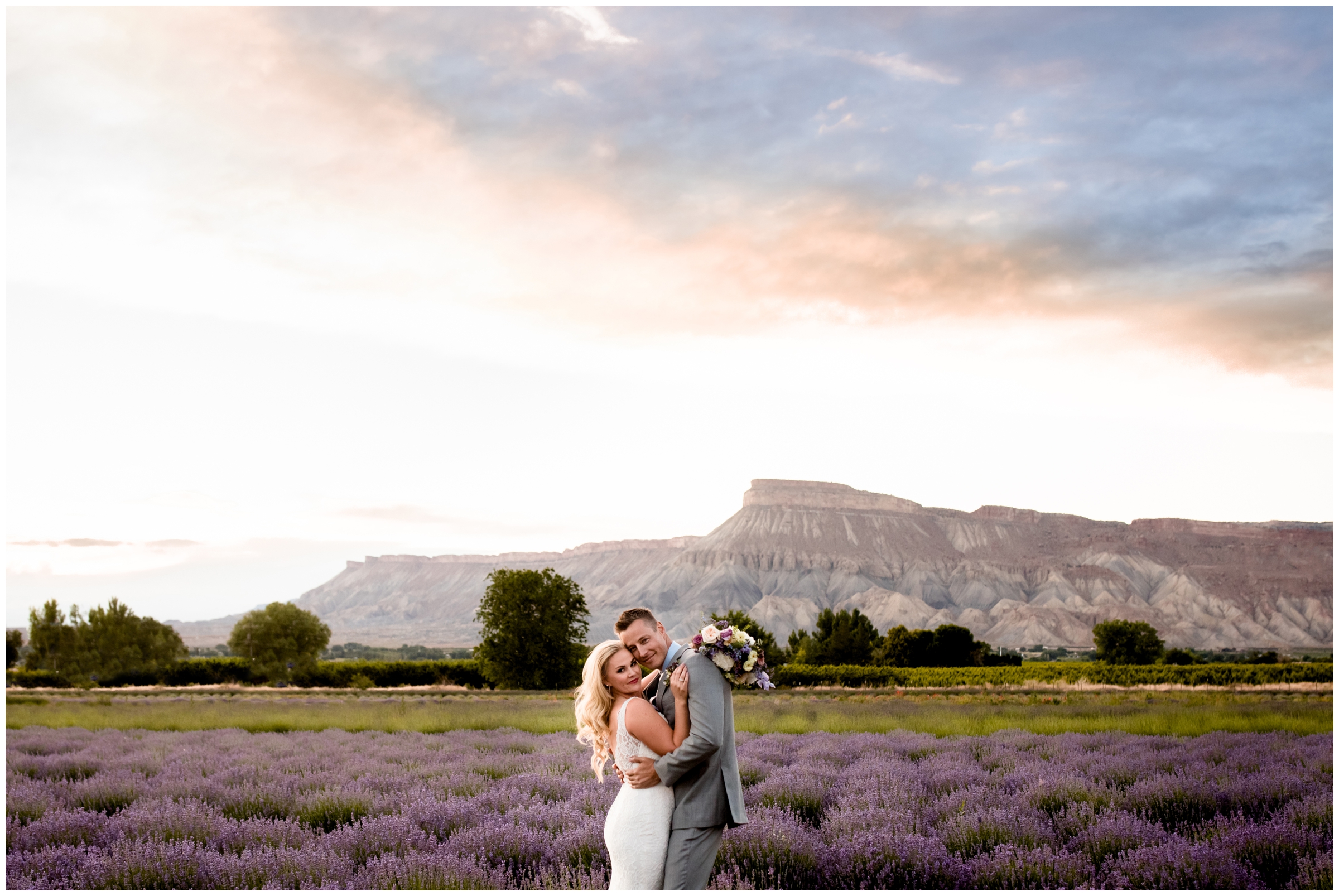 Palisade Colorado wedding pictures in a flower field 
