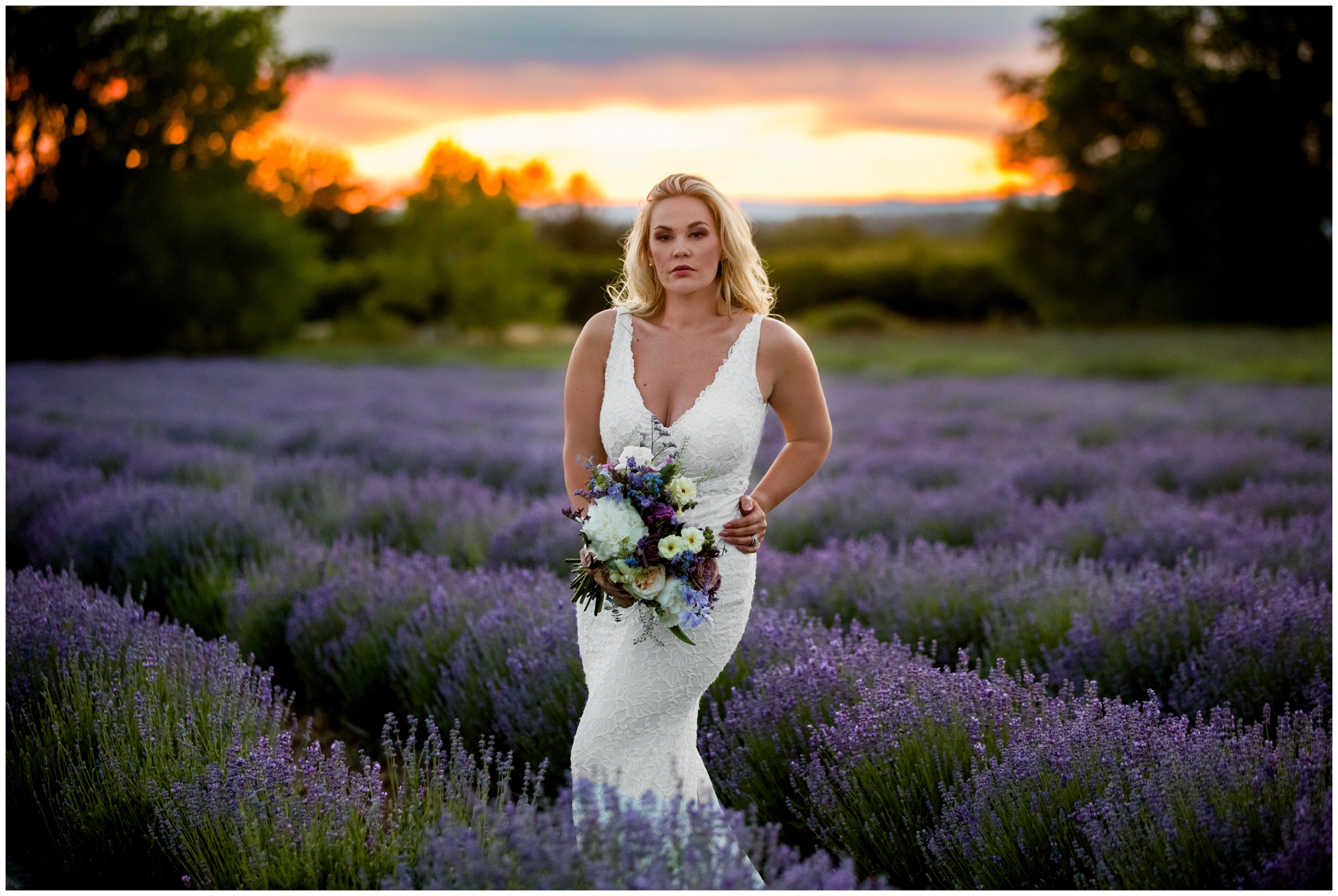 sunset elopement photographs in a lavender field in Palisade, Colorado 
