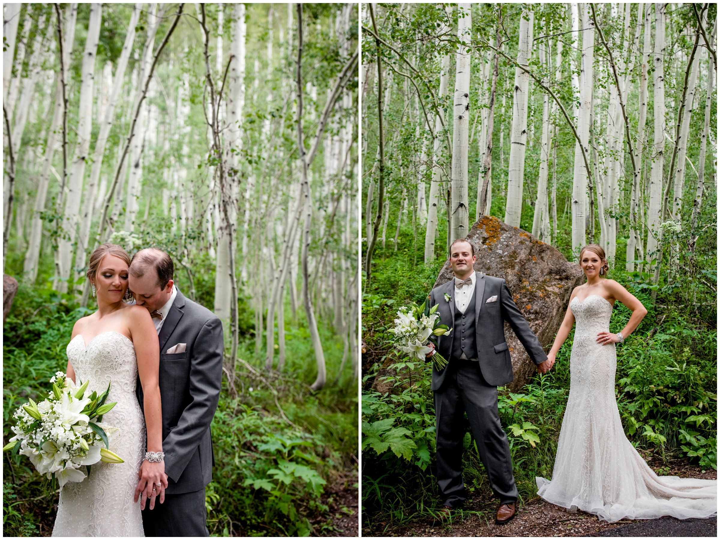 couple standing in an aspen grove during Vail Golf Club wedding pictures 