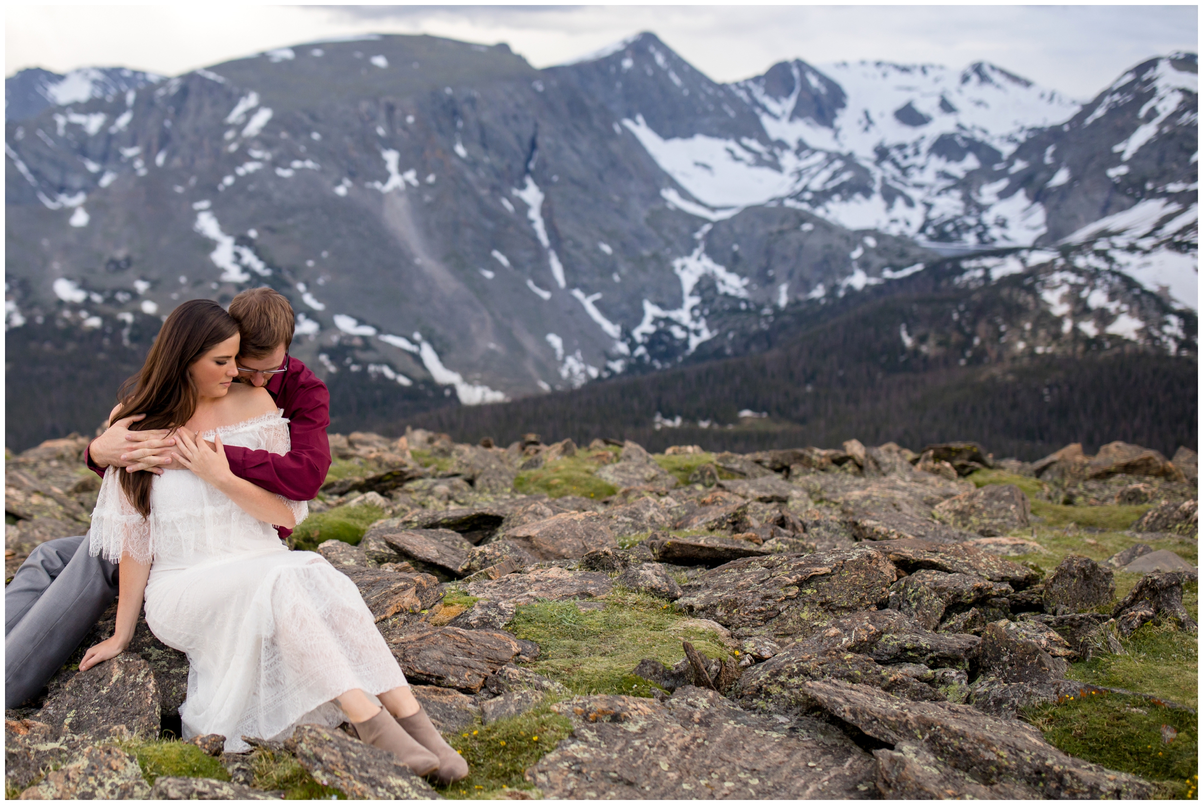 RMNP Colorado engagement photography with mountains in background 
