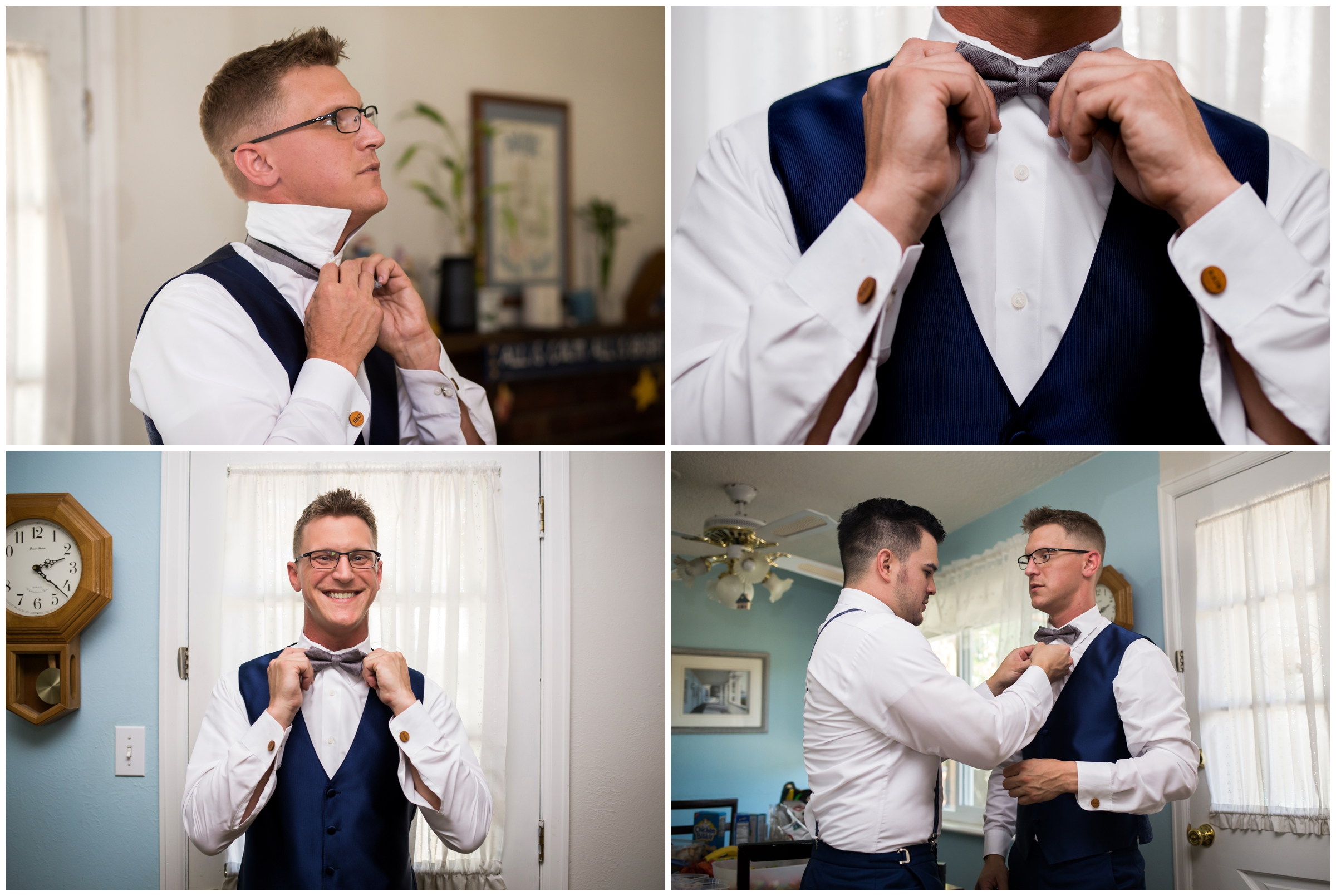 groom getting ready before Longmont wedding 