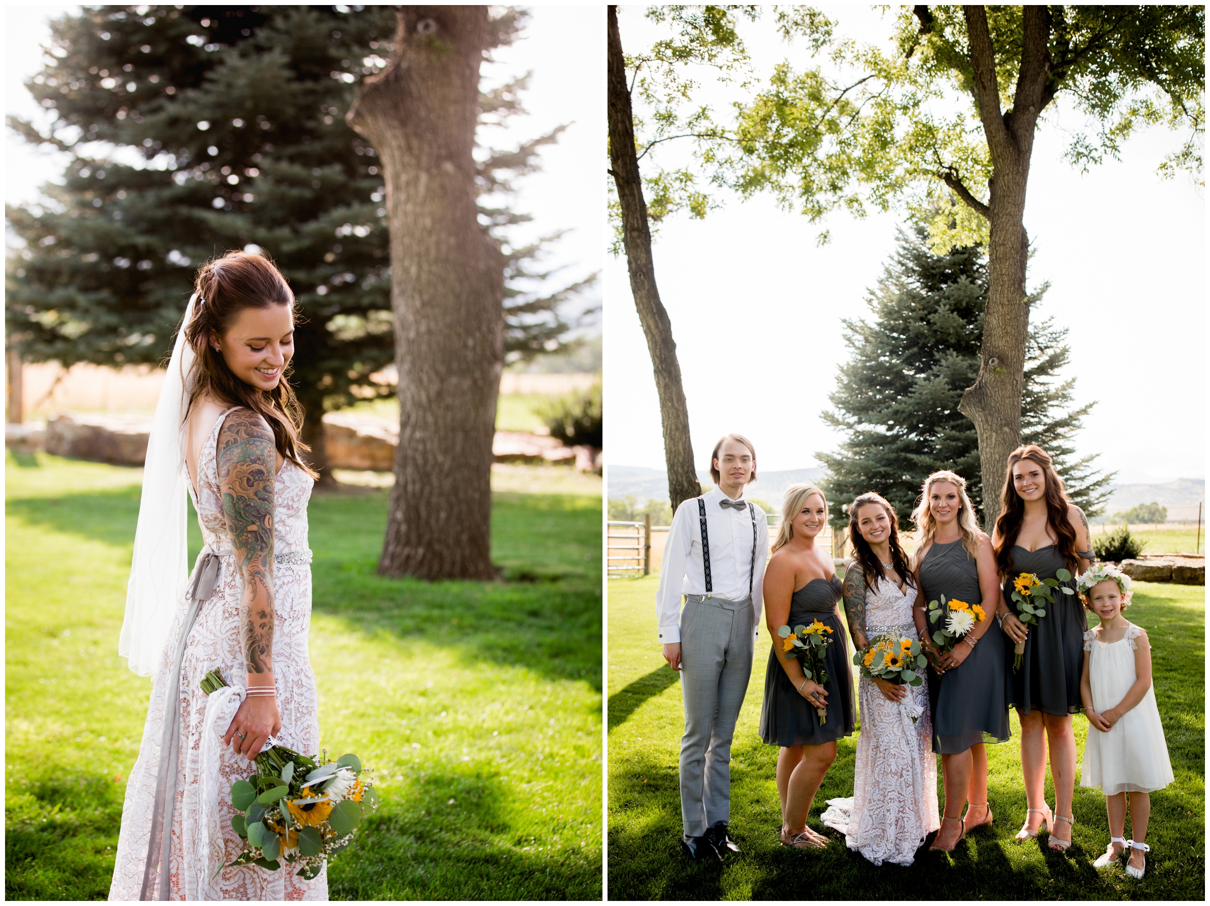 wedding party in gray and yellow at Shupe homestead wedding 