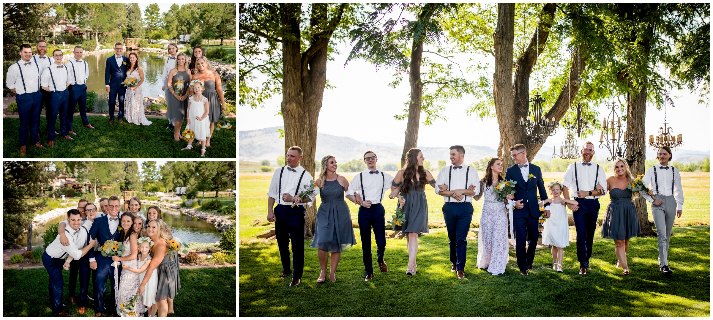 bridal party in gray and yellow at Longmont Colorado wedding 