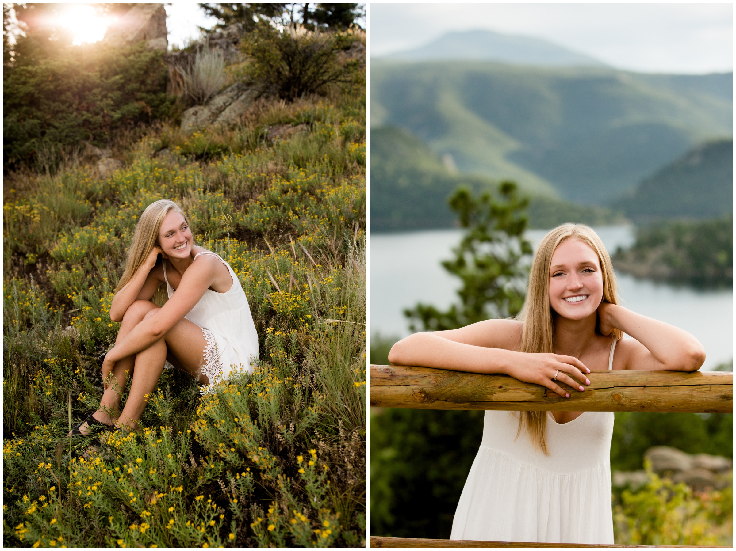senior girl posing in flower field during Colorado mountain senior photos 