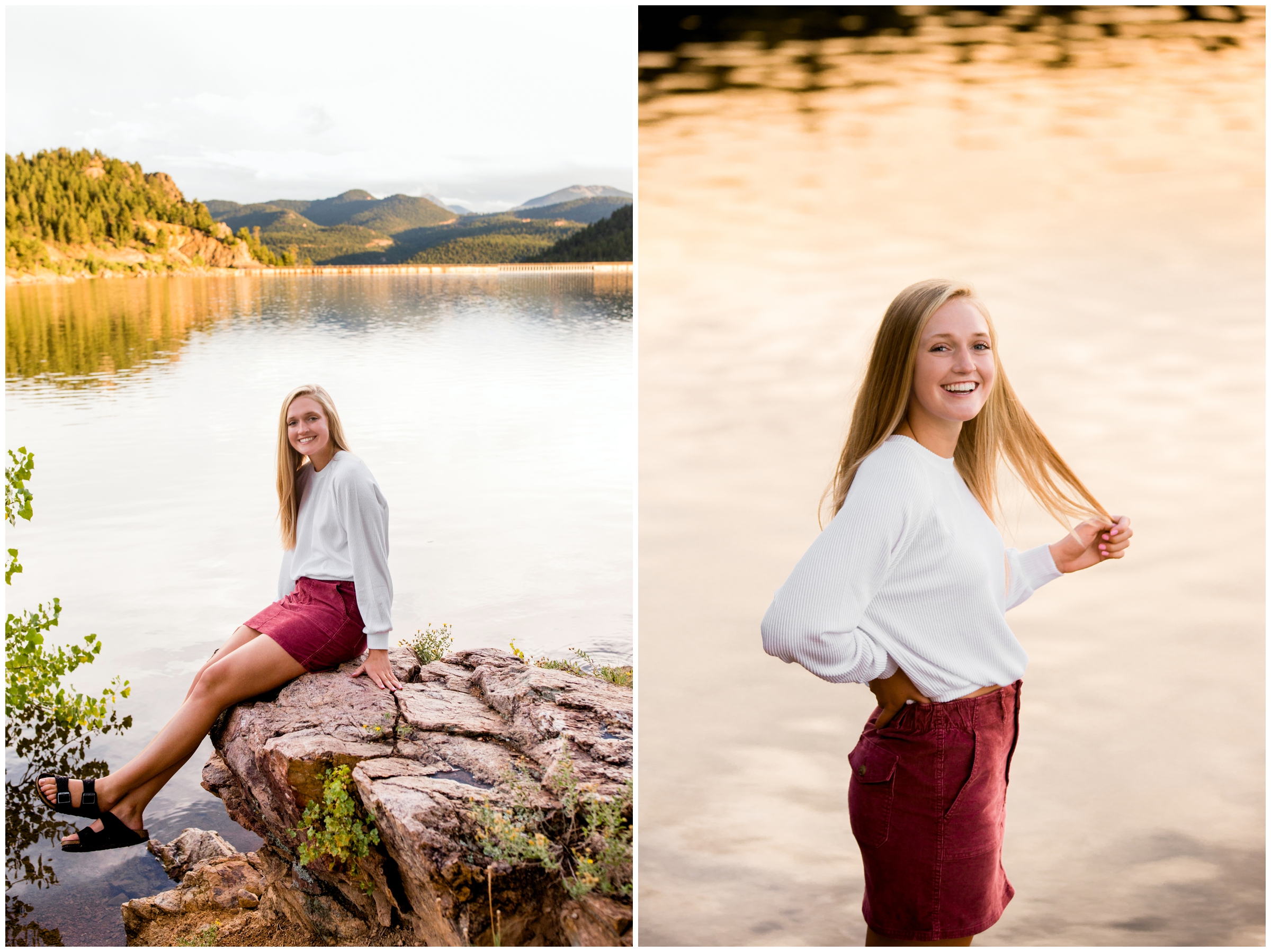 teen posing in water at Gross Reservoir Colorado senior portraits 