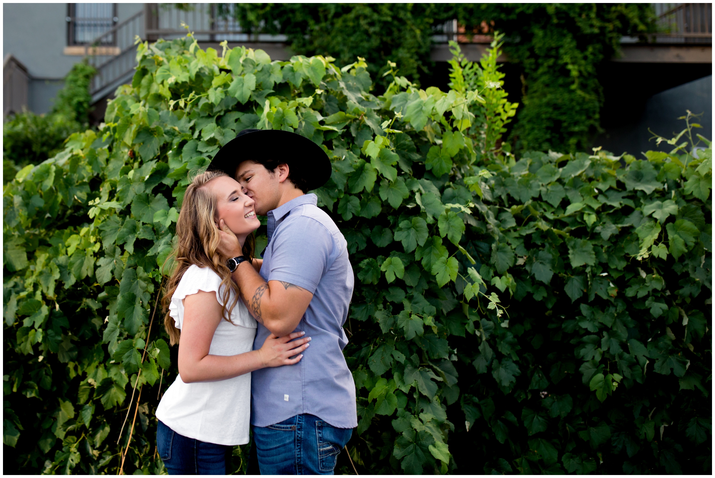 country couple kissing during Northern Colorado engagement photography session in Ft. Collins 