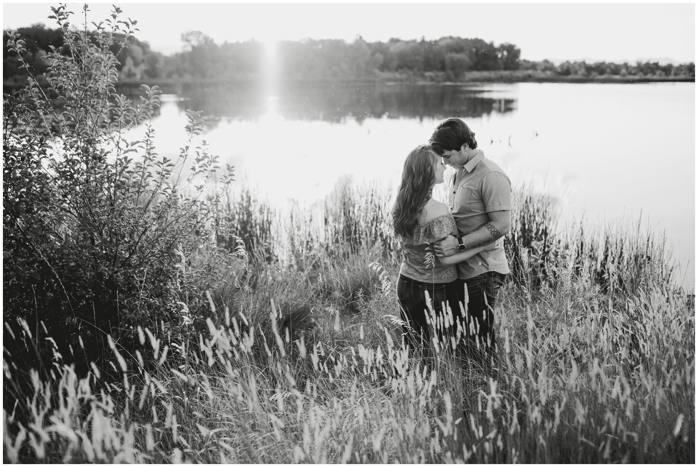 golden hour Fort Collins engagement pictures by Northern Colorado photographer Plum Pretty Photography at Riverbend Ponds