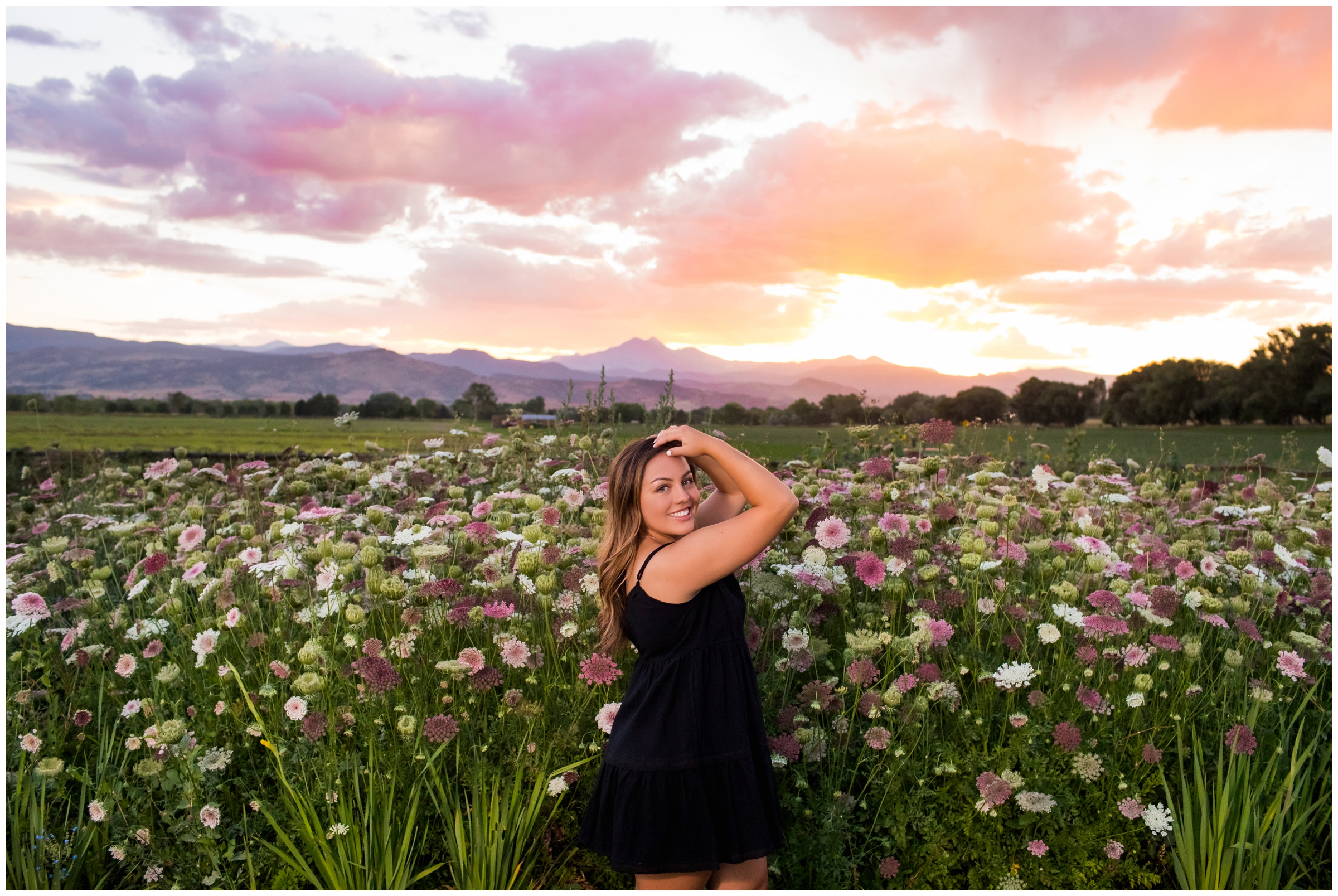 Lyons senior pictures in a flower field by Colorado portrait photographer Plum Pretty Photography