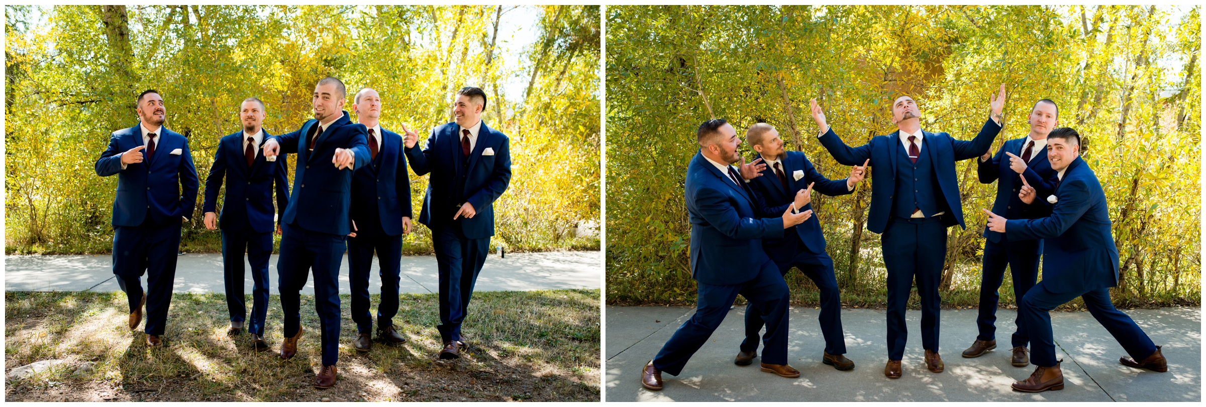 funny groomsmen photos at Colorado fall mountain wedding 