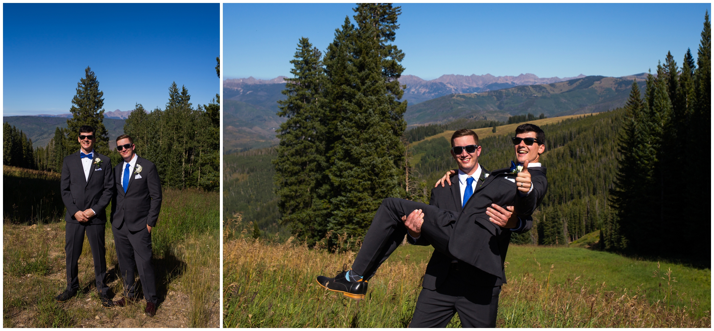 groomsmen holding groom at Colorado ski resort wedding