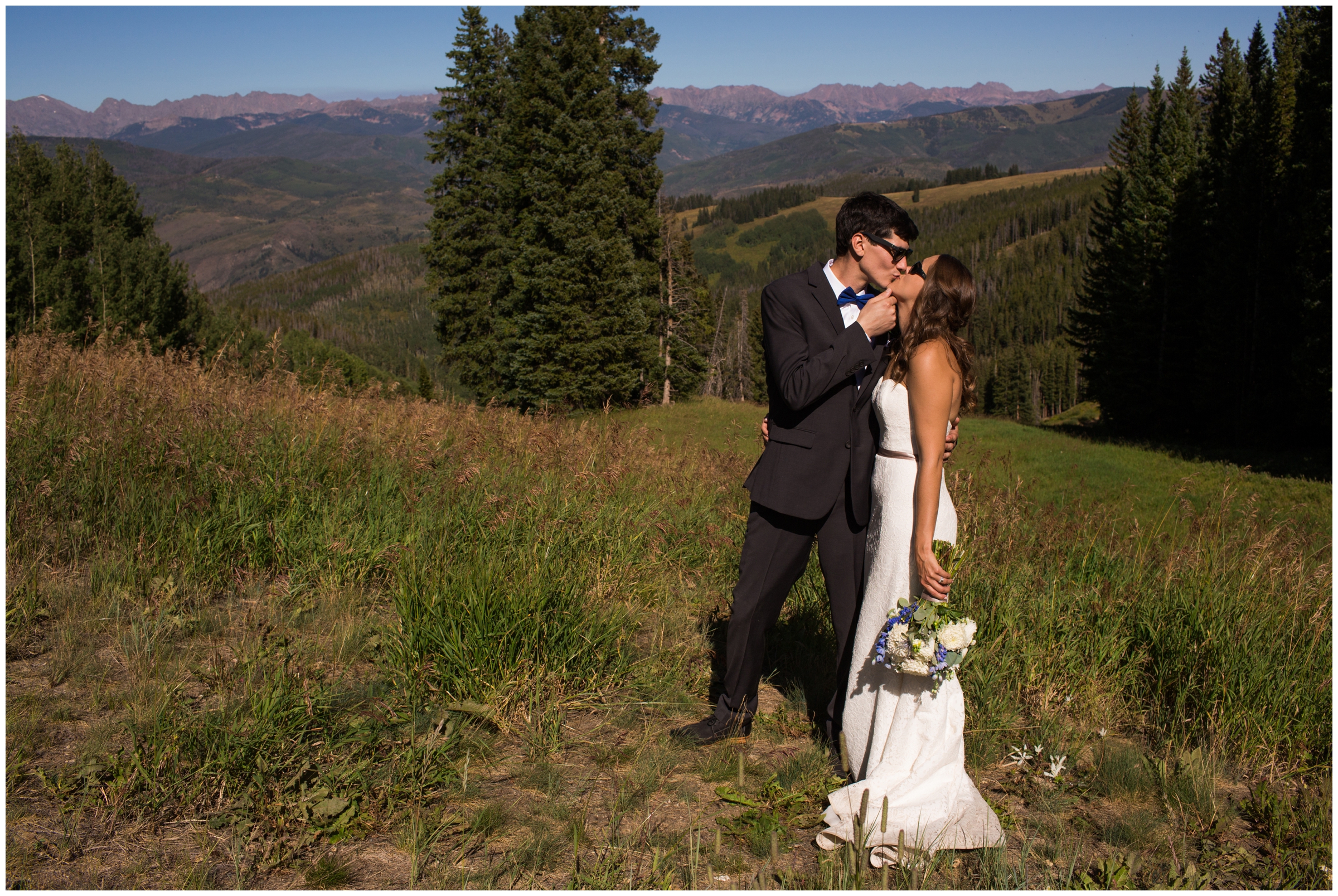 couple kissing after their Beaver Creek wedding deck wedding
