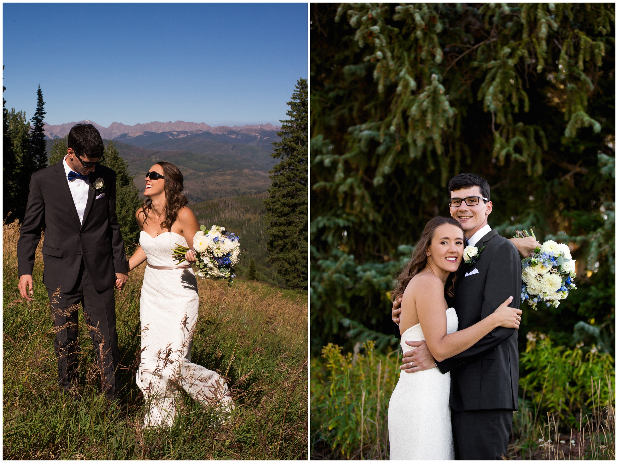 bride and groom wedding portraits at the top of a Colorado ski resort 
