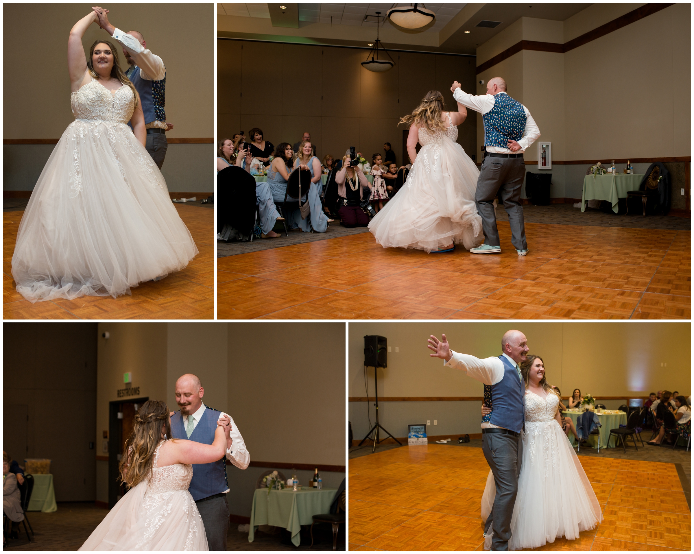 bride and groom's first dance during Drake Centre Fort Collins wedding reception 