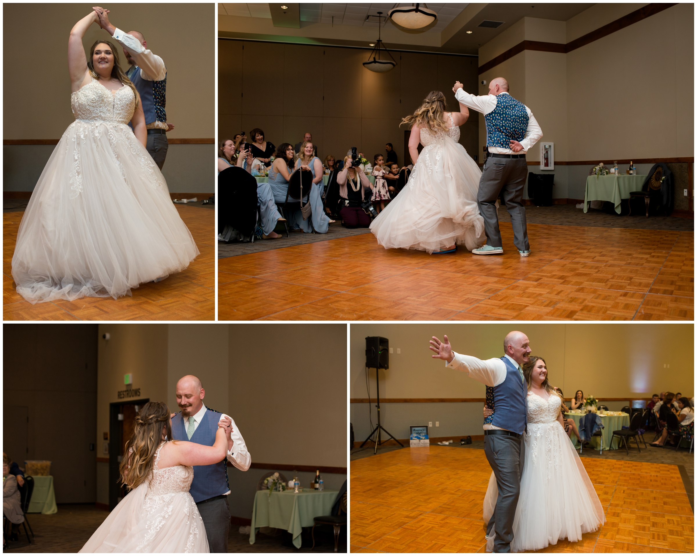 bride and groom's first dance during Drake Centre Fort Collins wedding reception