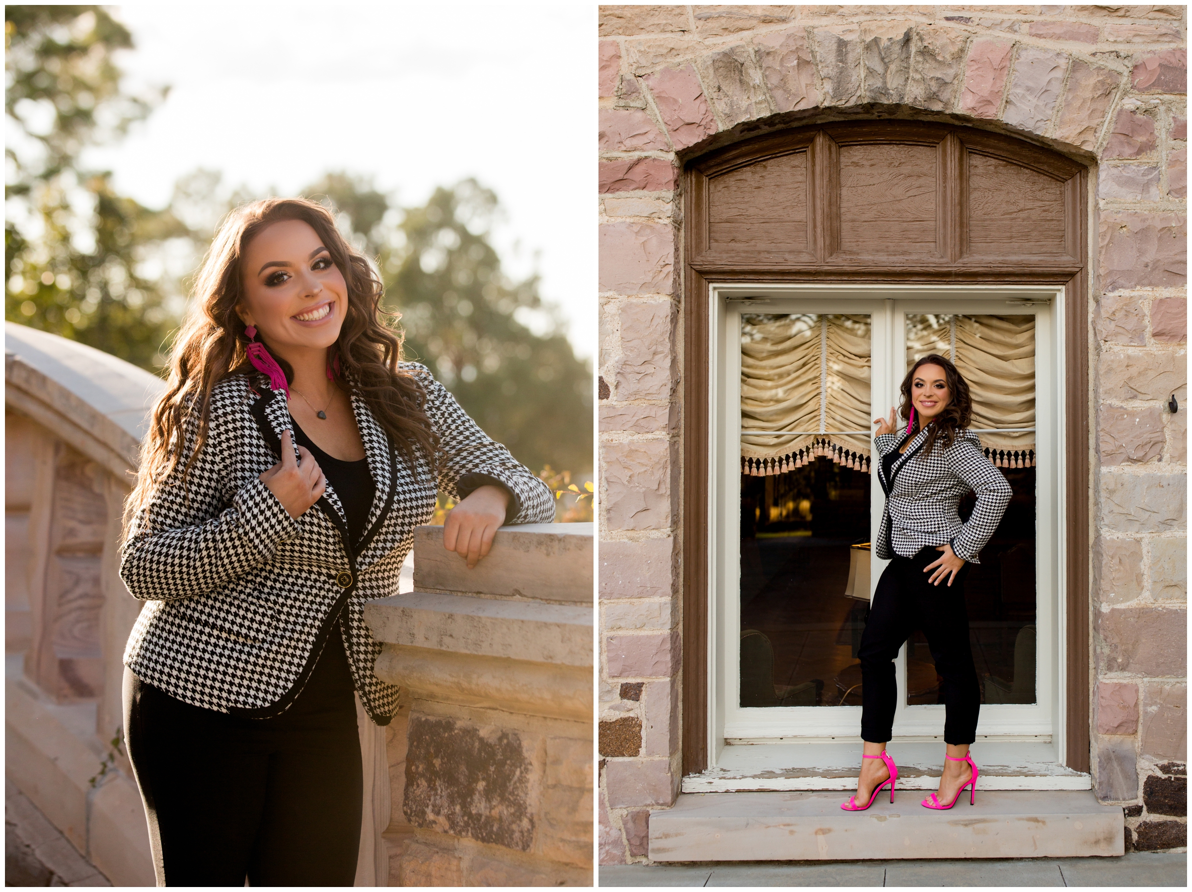 teen posing on stairs during urban Colorado senior photo shoot by Plum Pretty Photography 