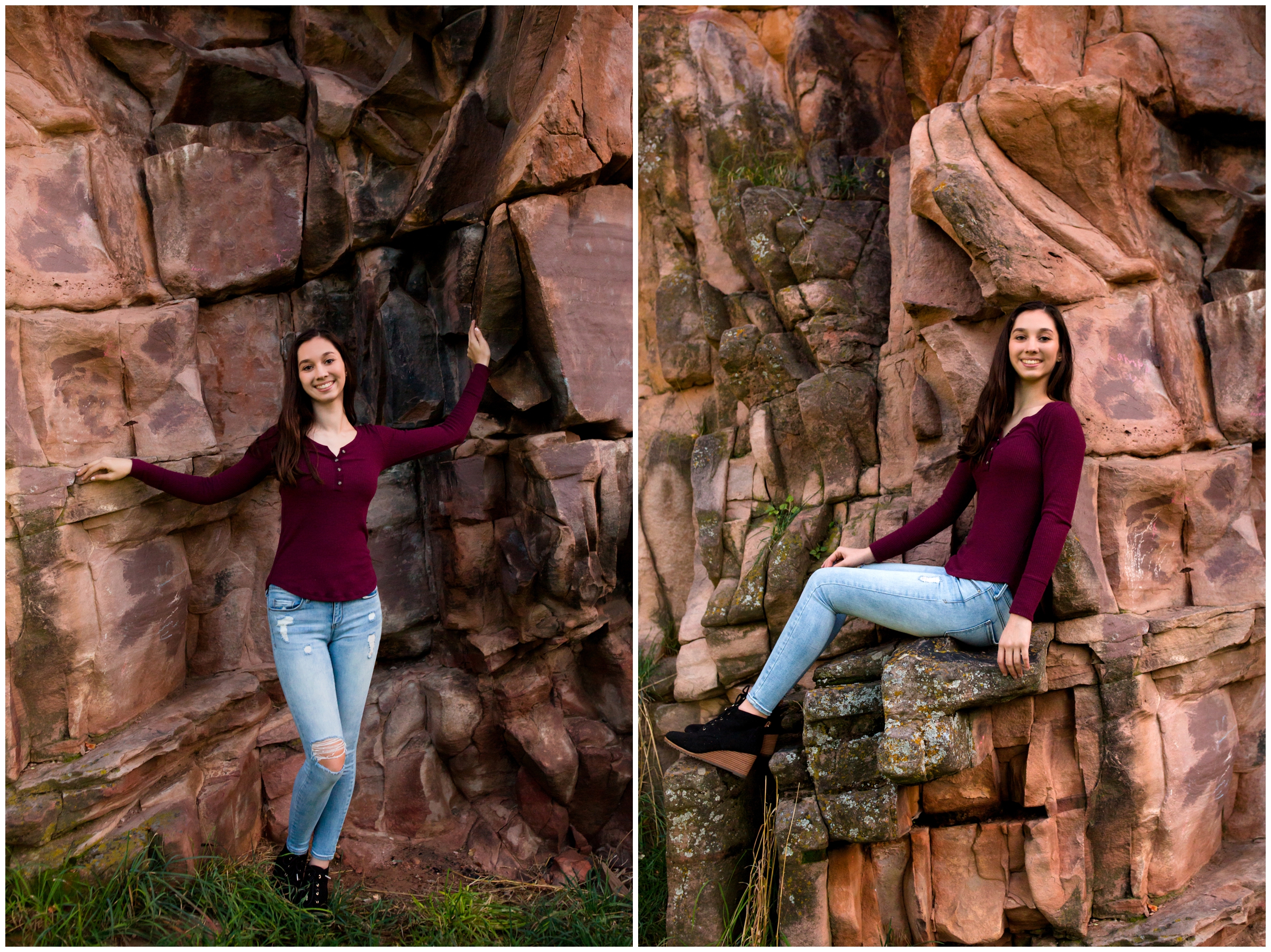 teen sitting on rock formations during Lyons Colorado senior photos 