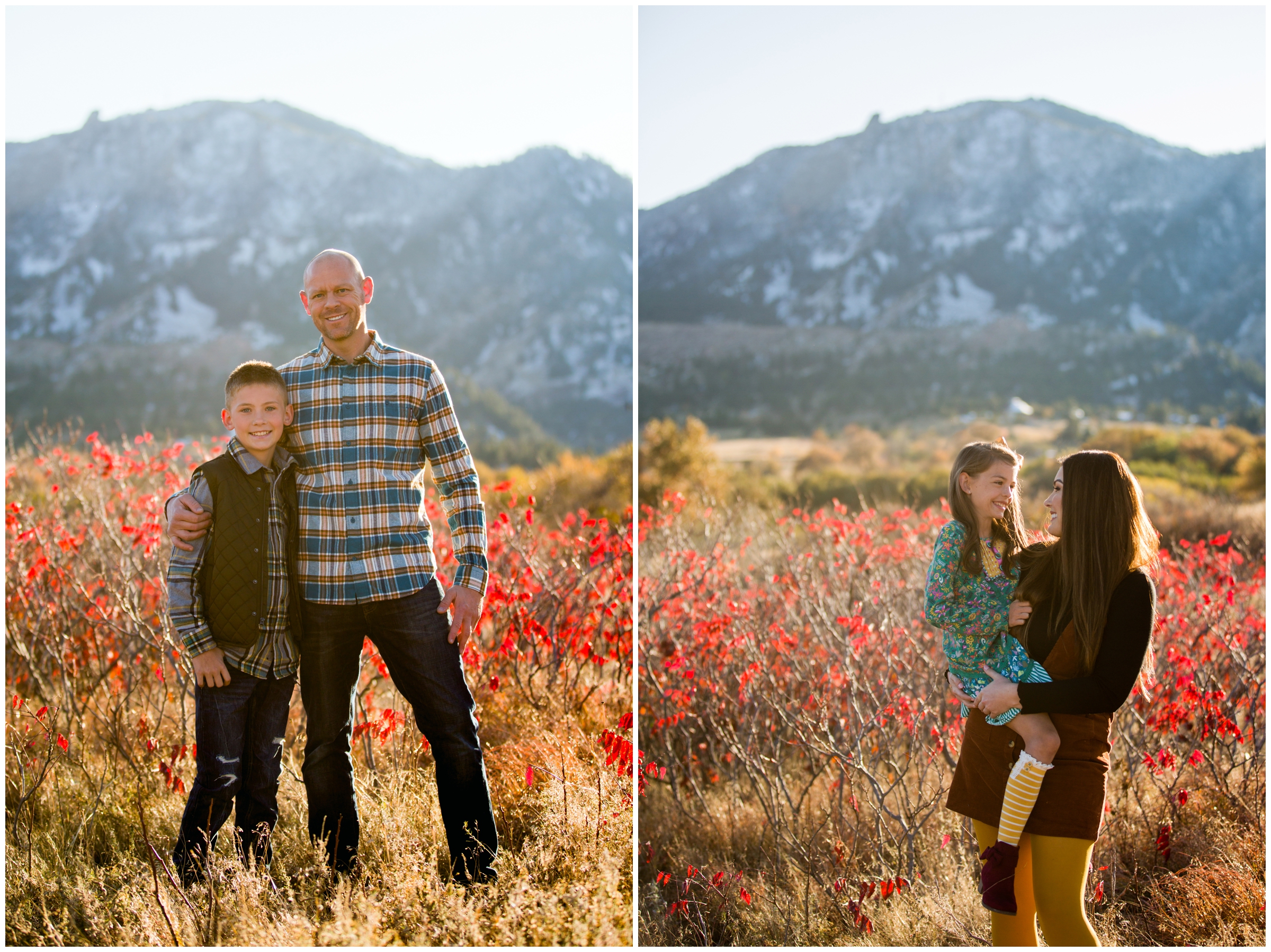 mom holding daughter with mountains in background during colorful Colorado fall family photo shoot 