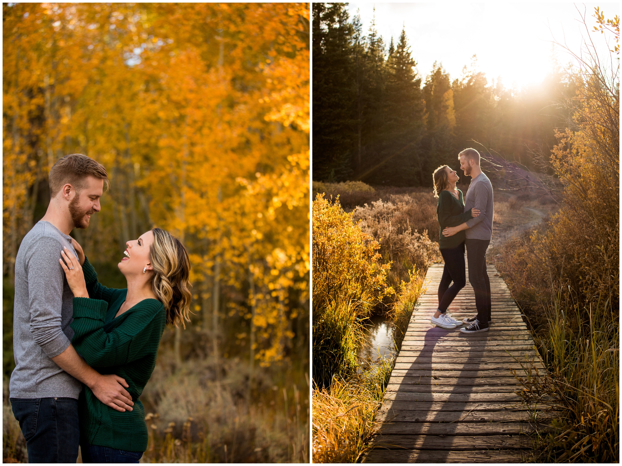 couple posing in front of fall foliage during Colorado couple's portraits 