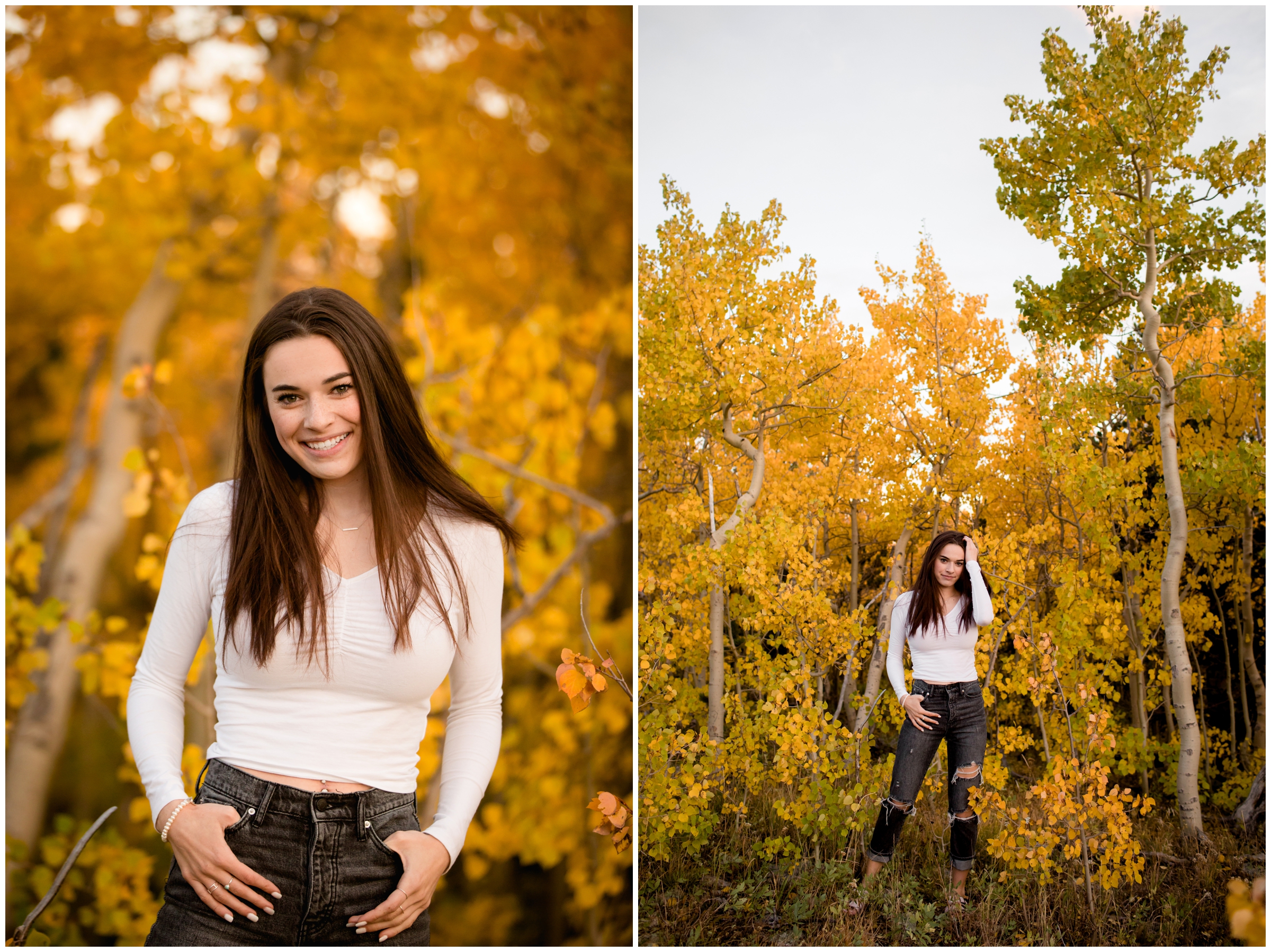 teen posing in aspen grove during Colorado fall senior pictures 