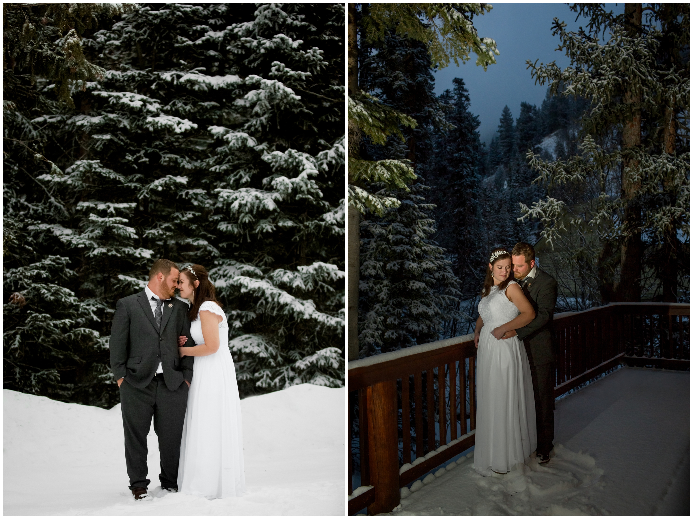 nighttime wedding photos in the snowy Colorado mountains 