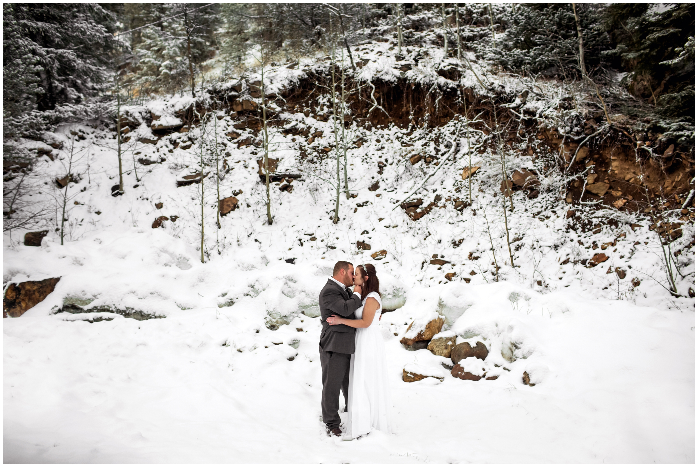 snowy winter wedding photography inspiration in Colorado mountains