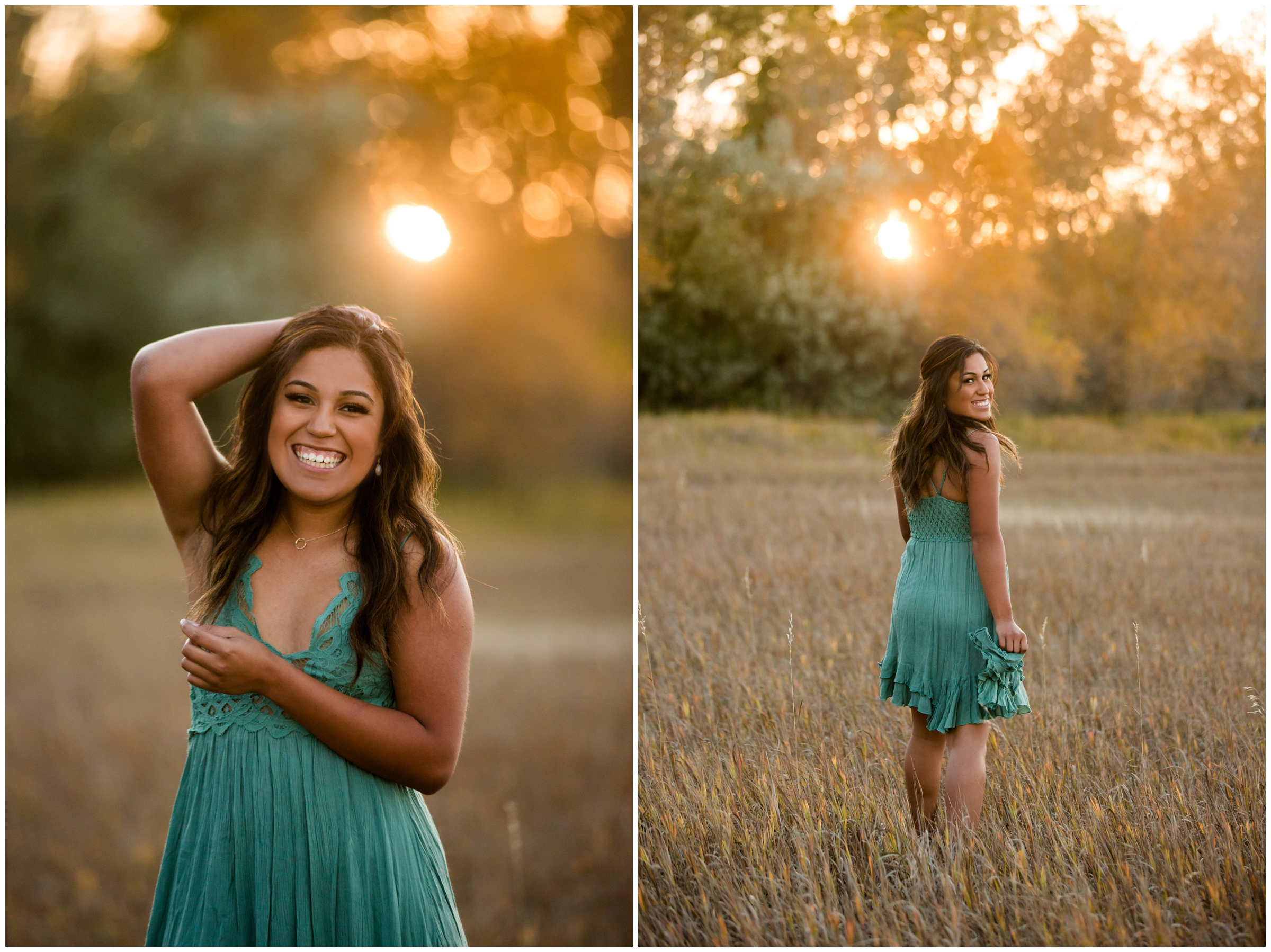 sunny Boulder senior pictures with fall foliage in background