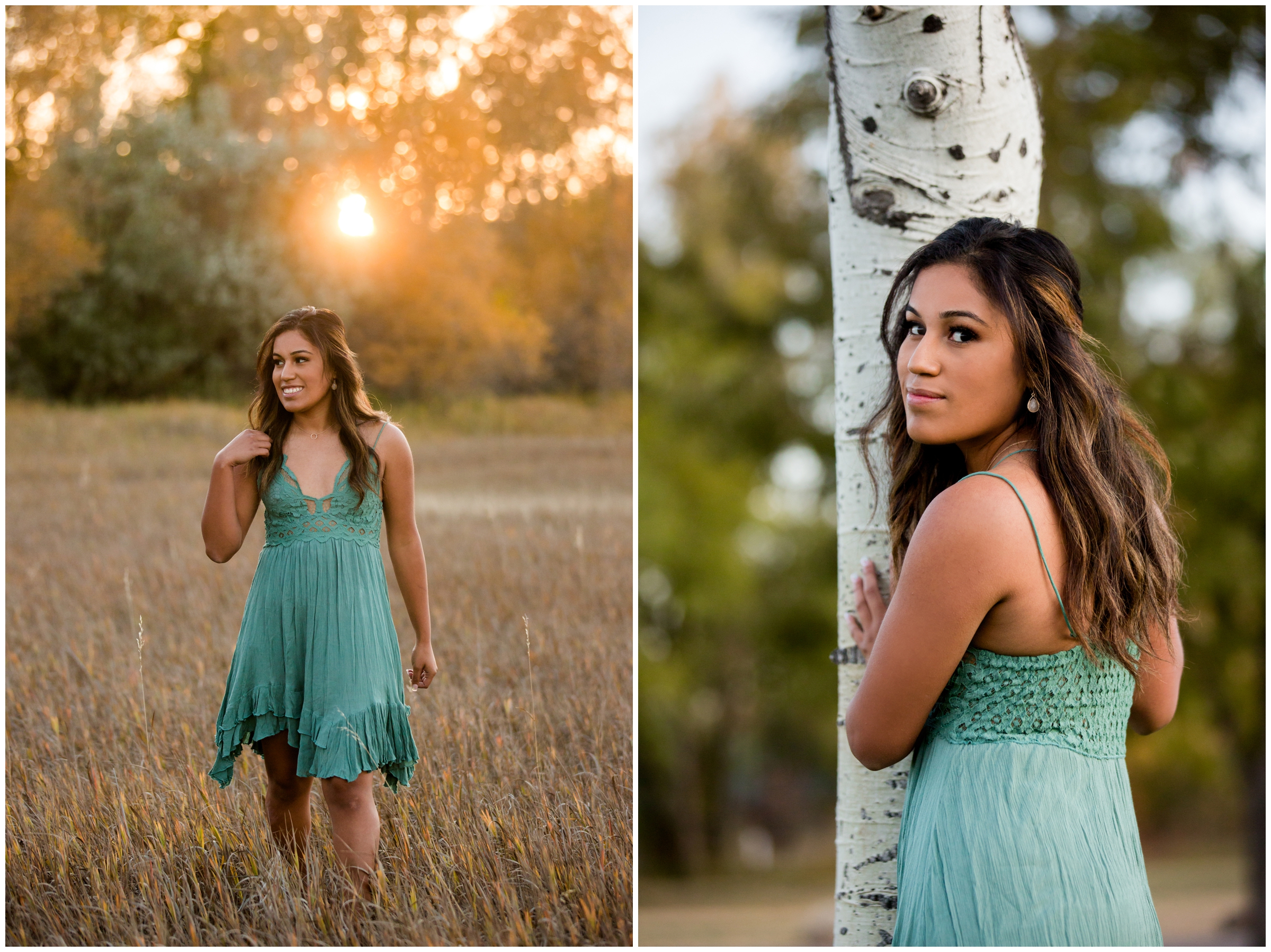 teen walking through field during Colorado fall senior portraits 