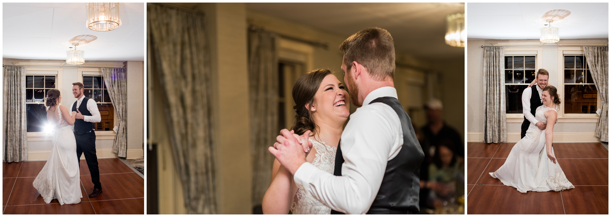 couple's first dance at Hotel Boulderado Colorado winter wedding