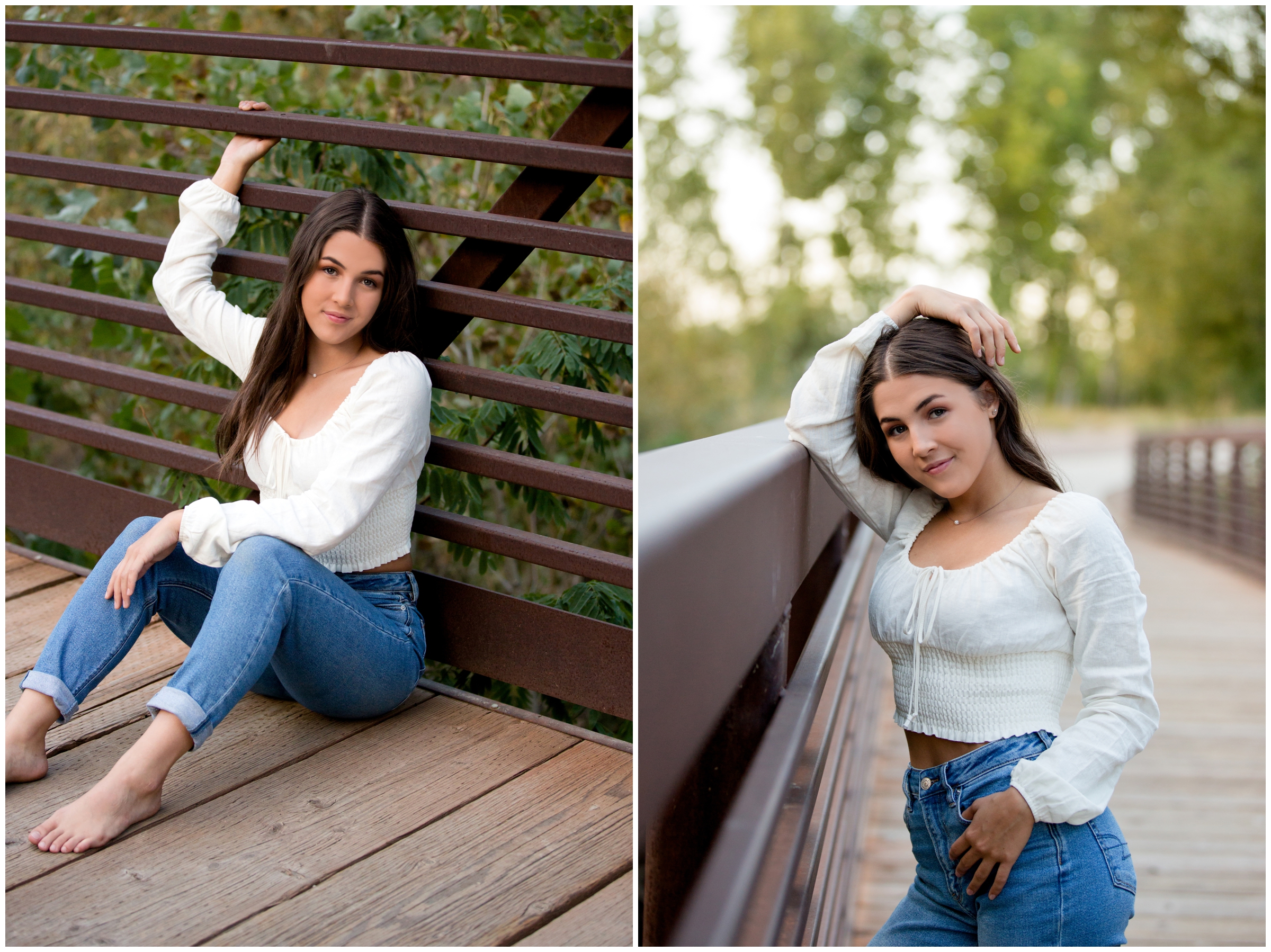 teen posing on bridge during Longmont Colorado senior pictures 