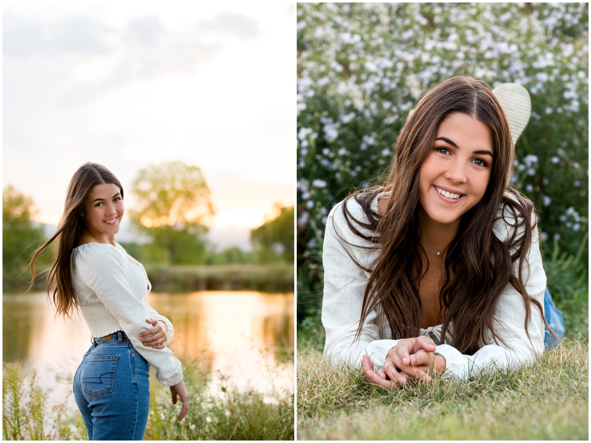 teen laying in grass during Longmont Colorado high school senior pictures
