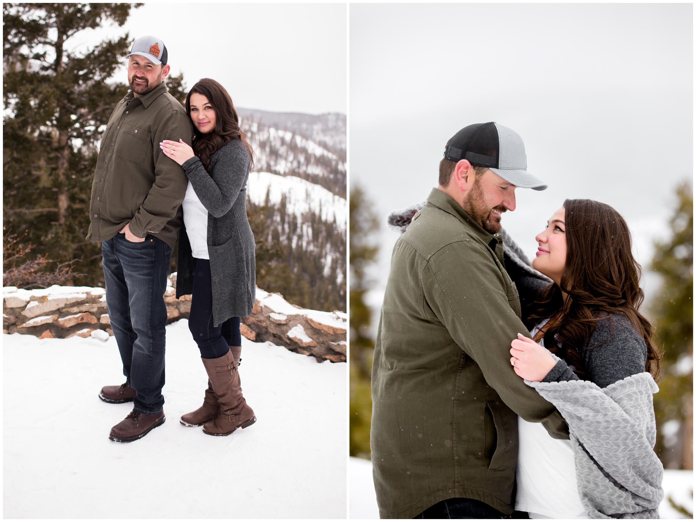 snowy engagement pictures at Sapphire point Breckenridge 
