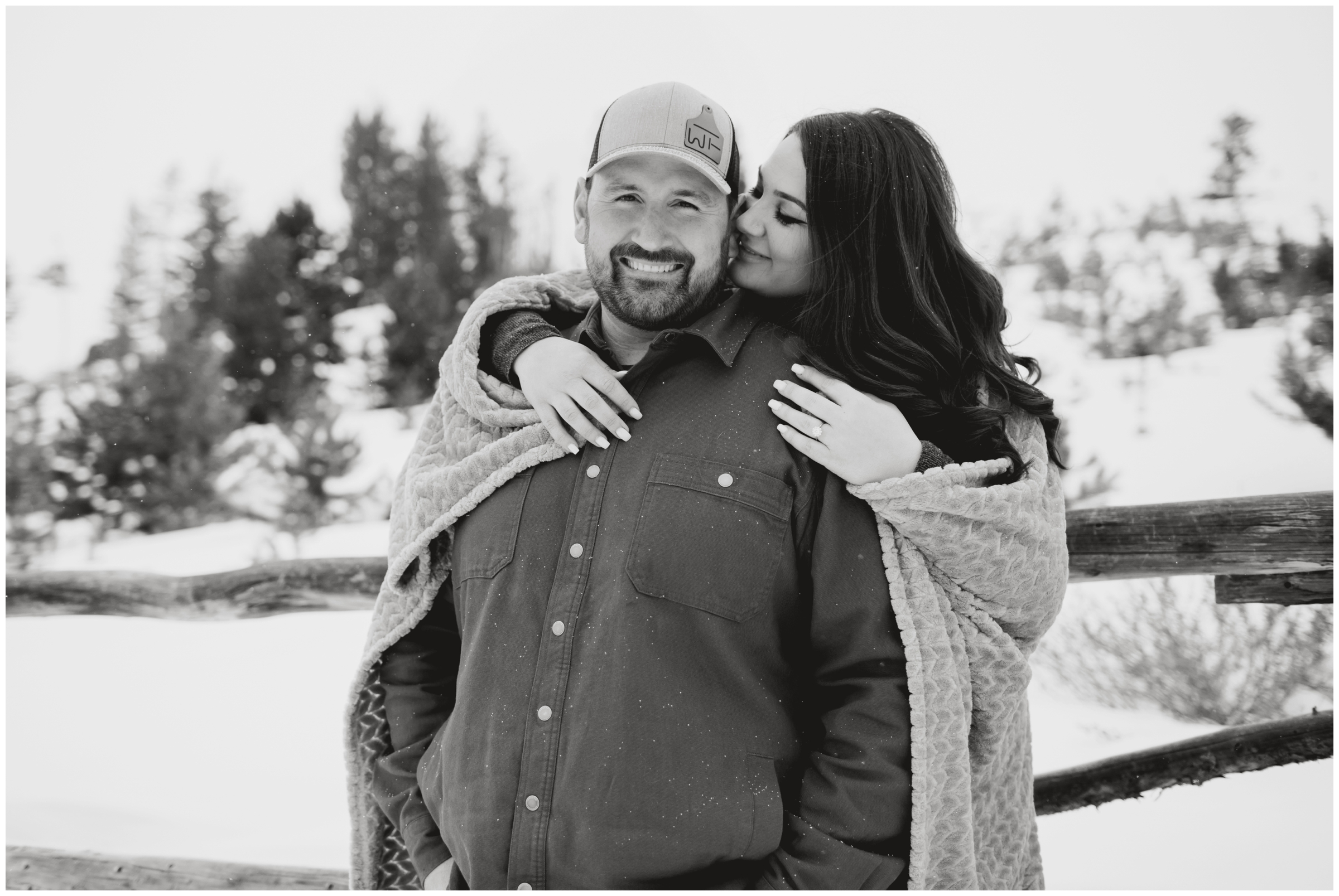 winter engagement pictures in the snowy Colorado mountains 