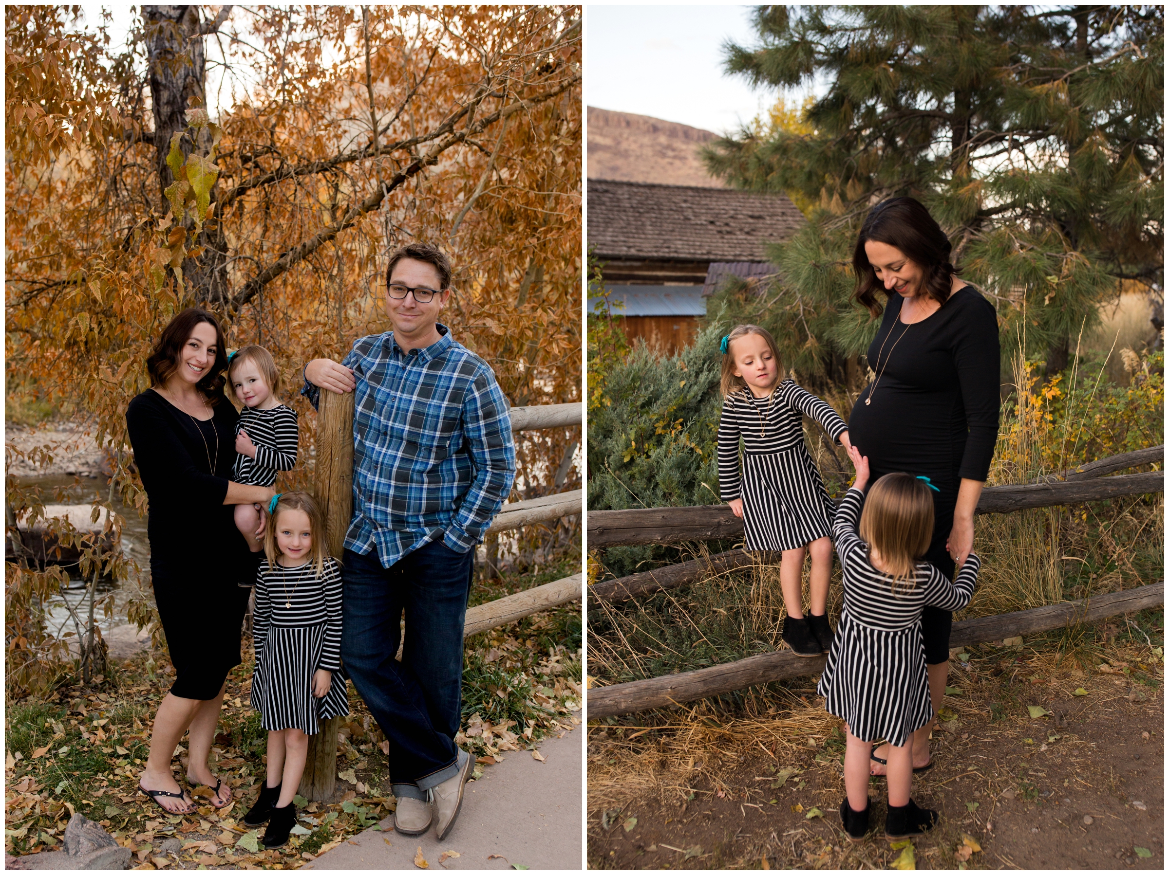 little girls touching mom's pregnant belly during Colorado family maternity photos 