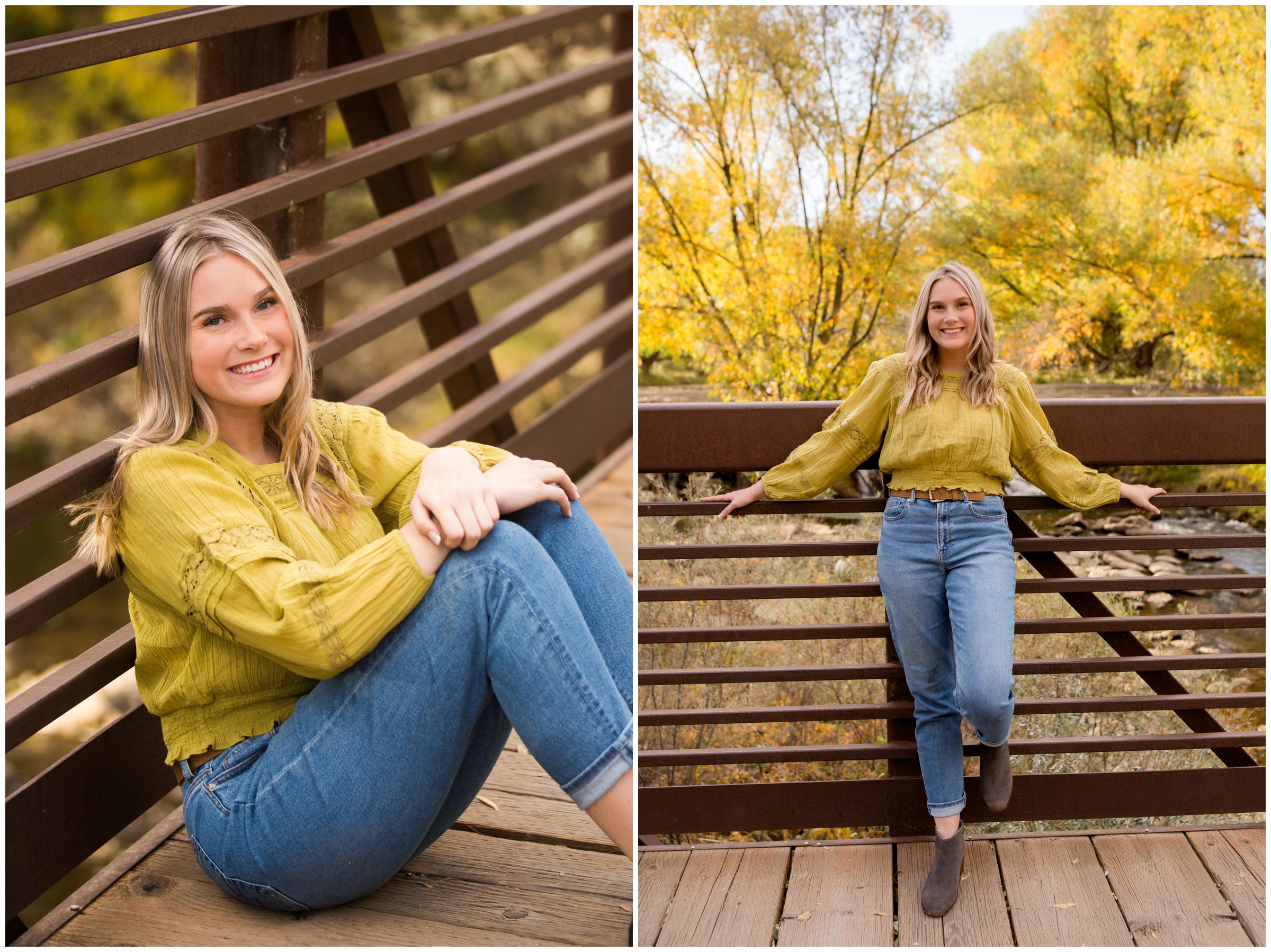 teen posing on a bridge during Colorado fall senior portraits in Longmont 