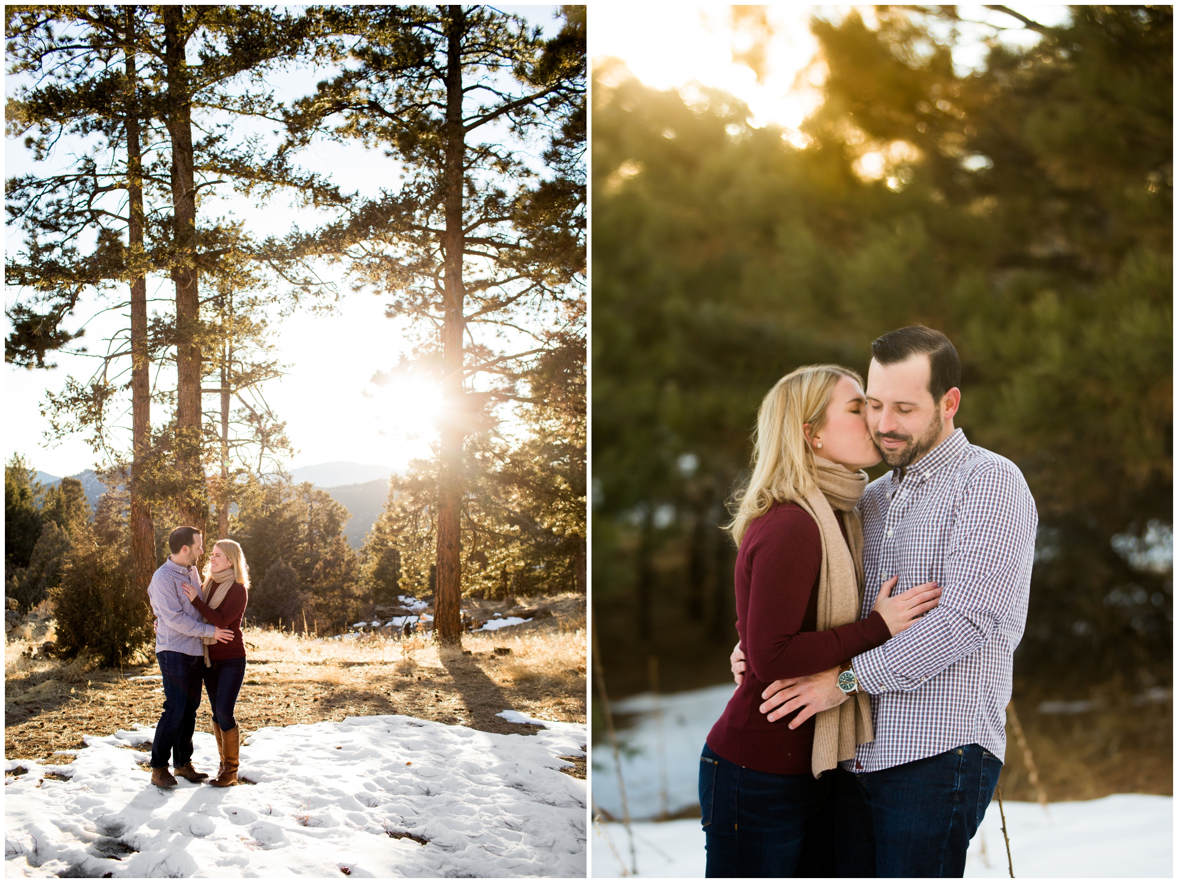 Colorado winter engagement portraits in the forest