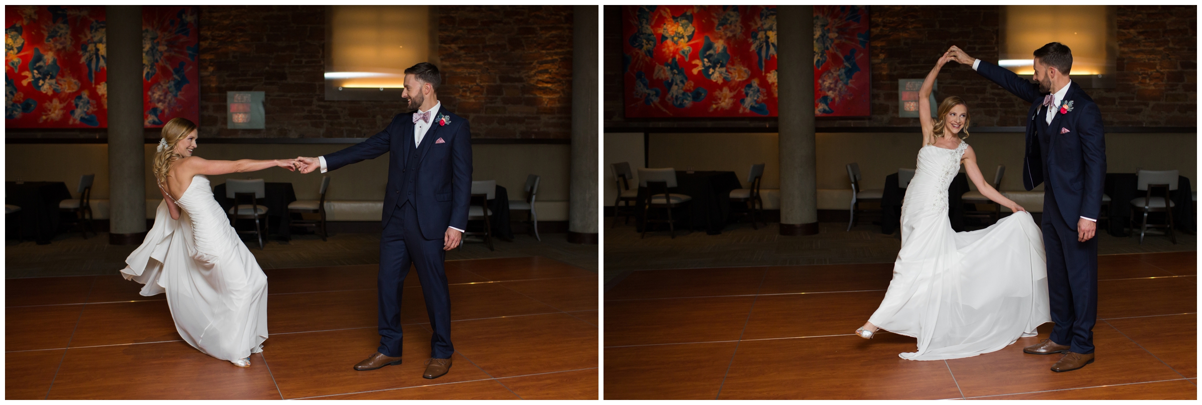 couple dancing during Chambers Grant Salon Denver wedding pictures 