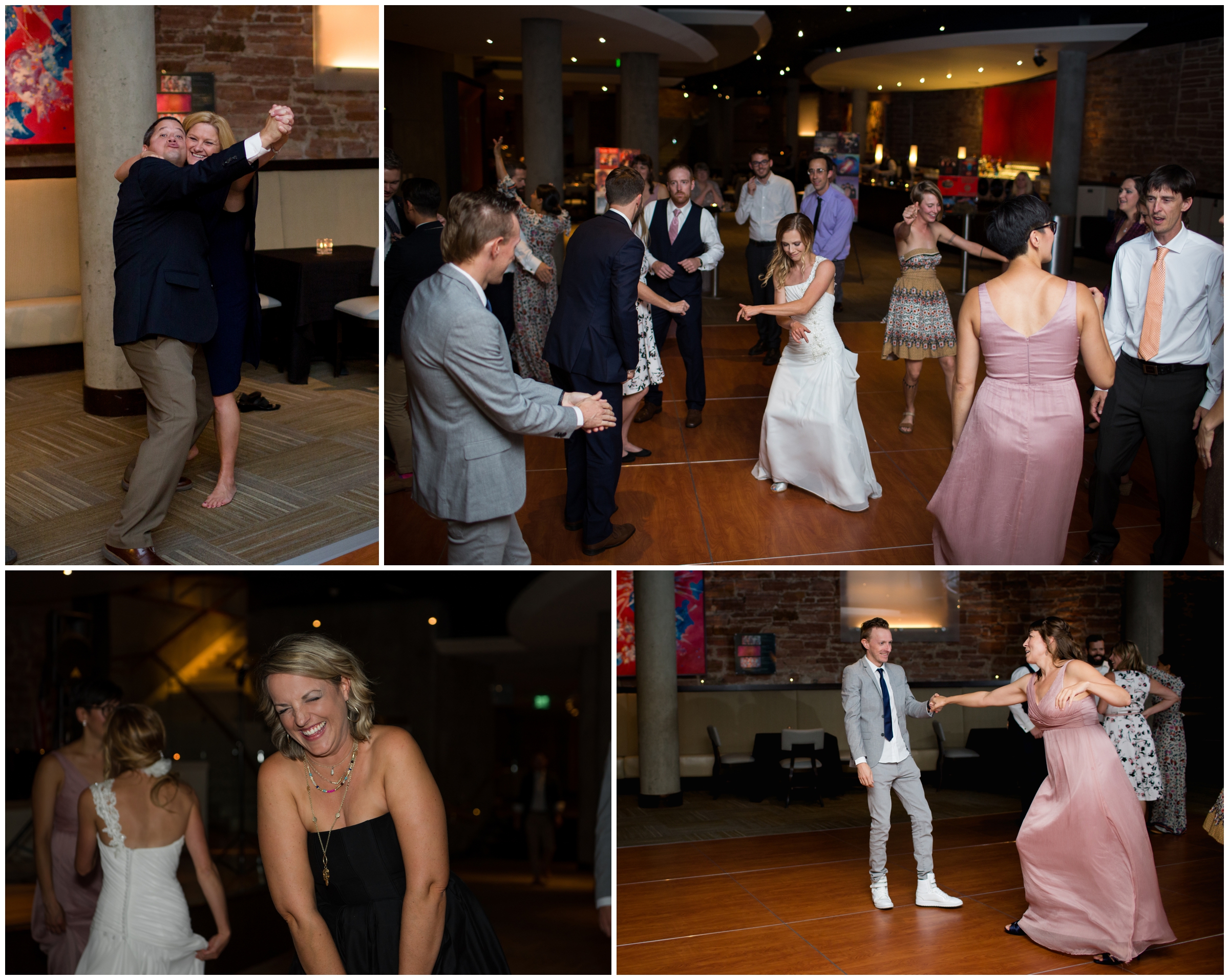 wedding guests dancing at Chamber's Grant Salon wedding reception 