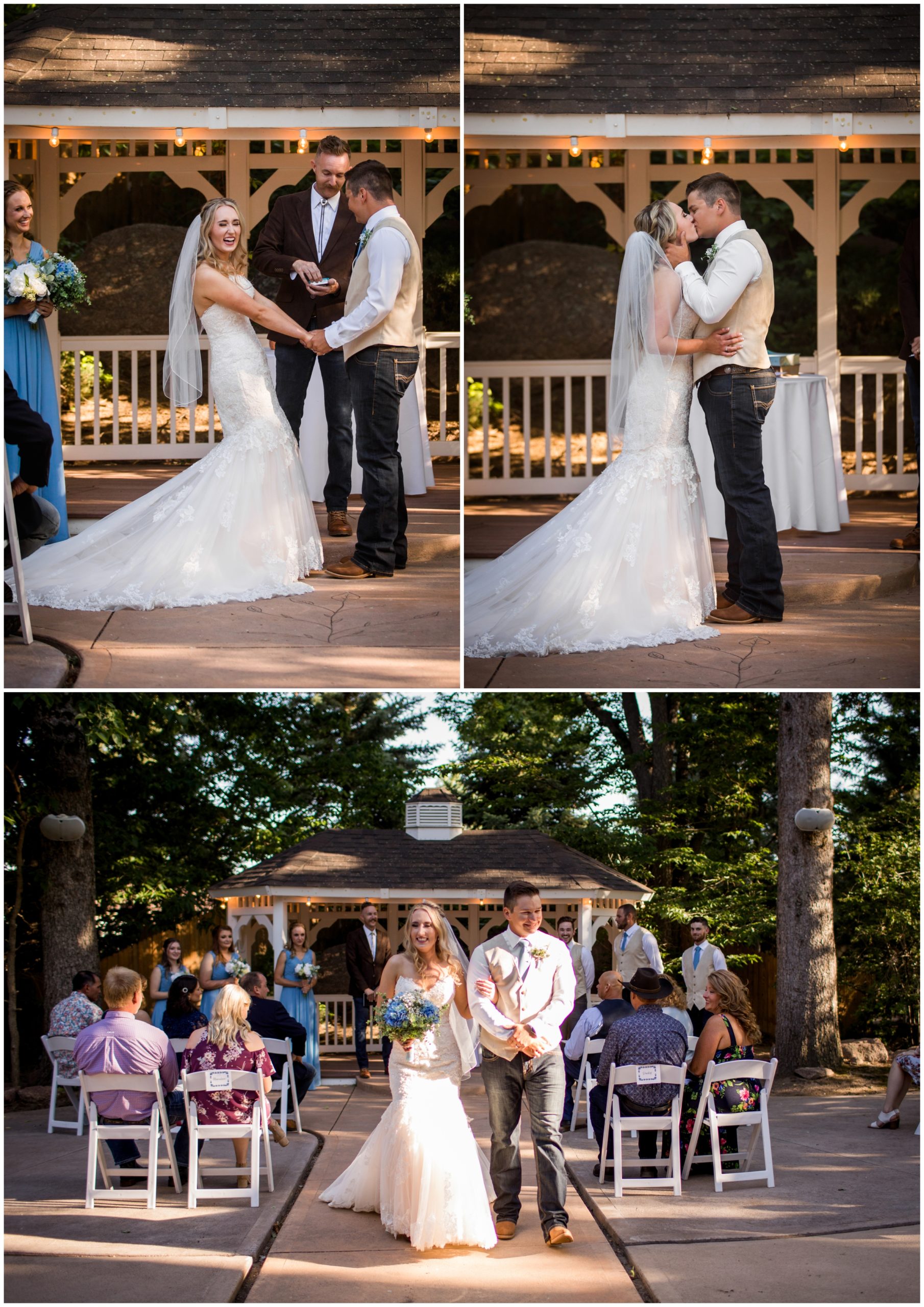 first kiss at Fort Collins Colorado wedgewood wedding ceremony 