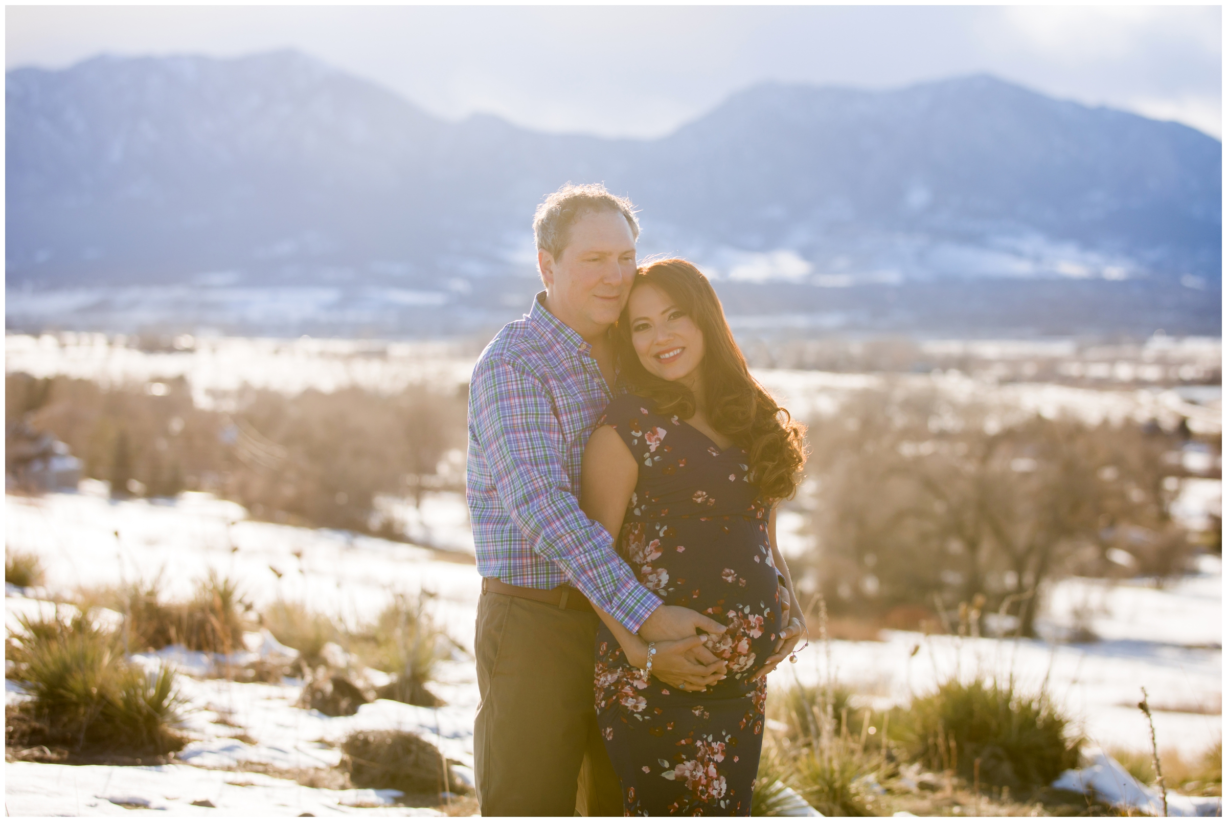 winter pregnancy pictures at Davidson Mesa Open Space by Colorado maternity photographer Plum Pretty Photography