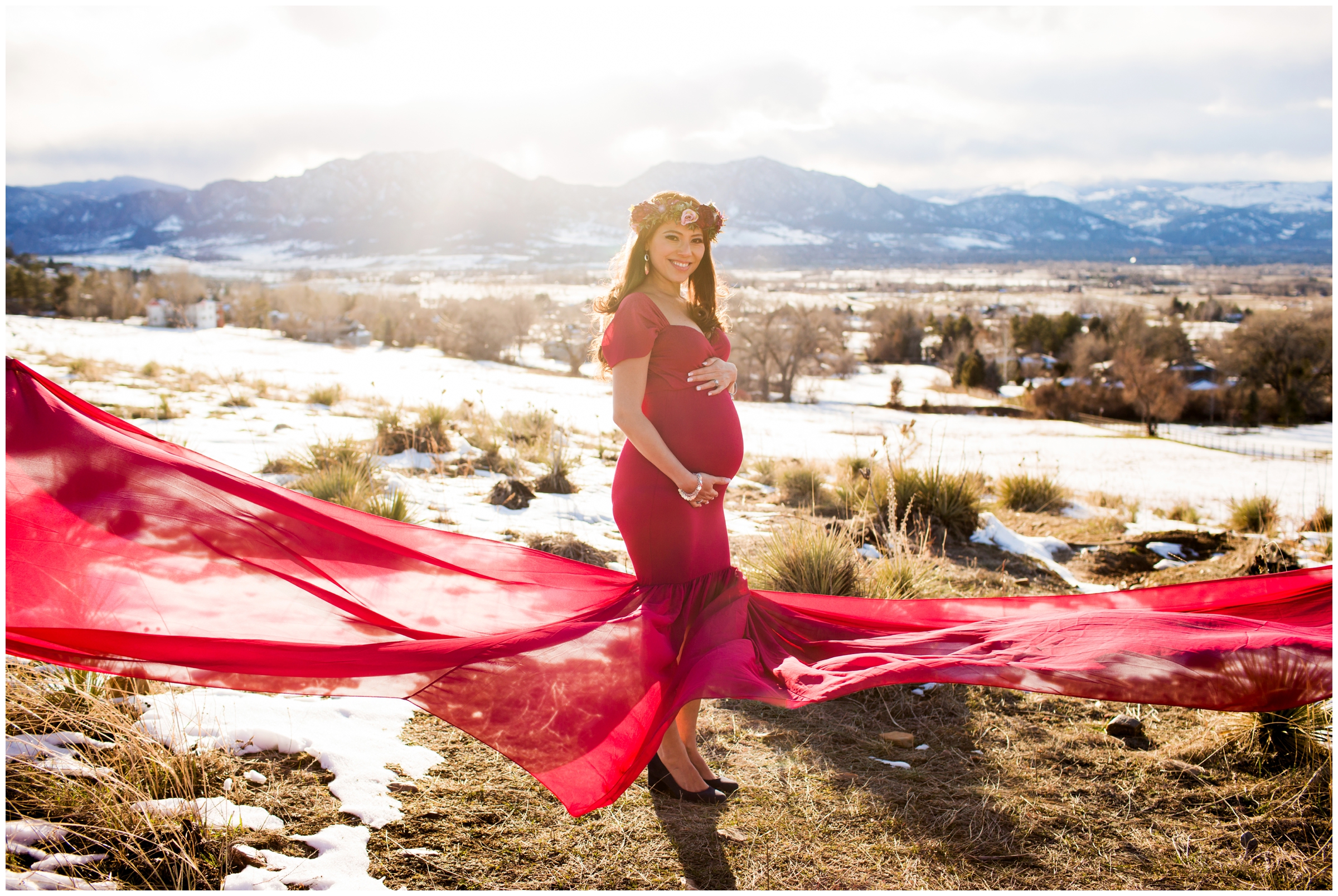 flowy maternity dress at Boulder Colorado maternity photography session 