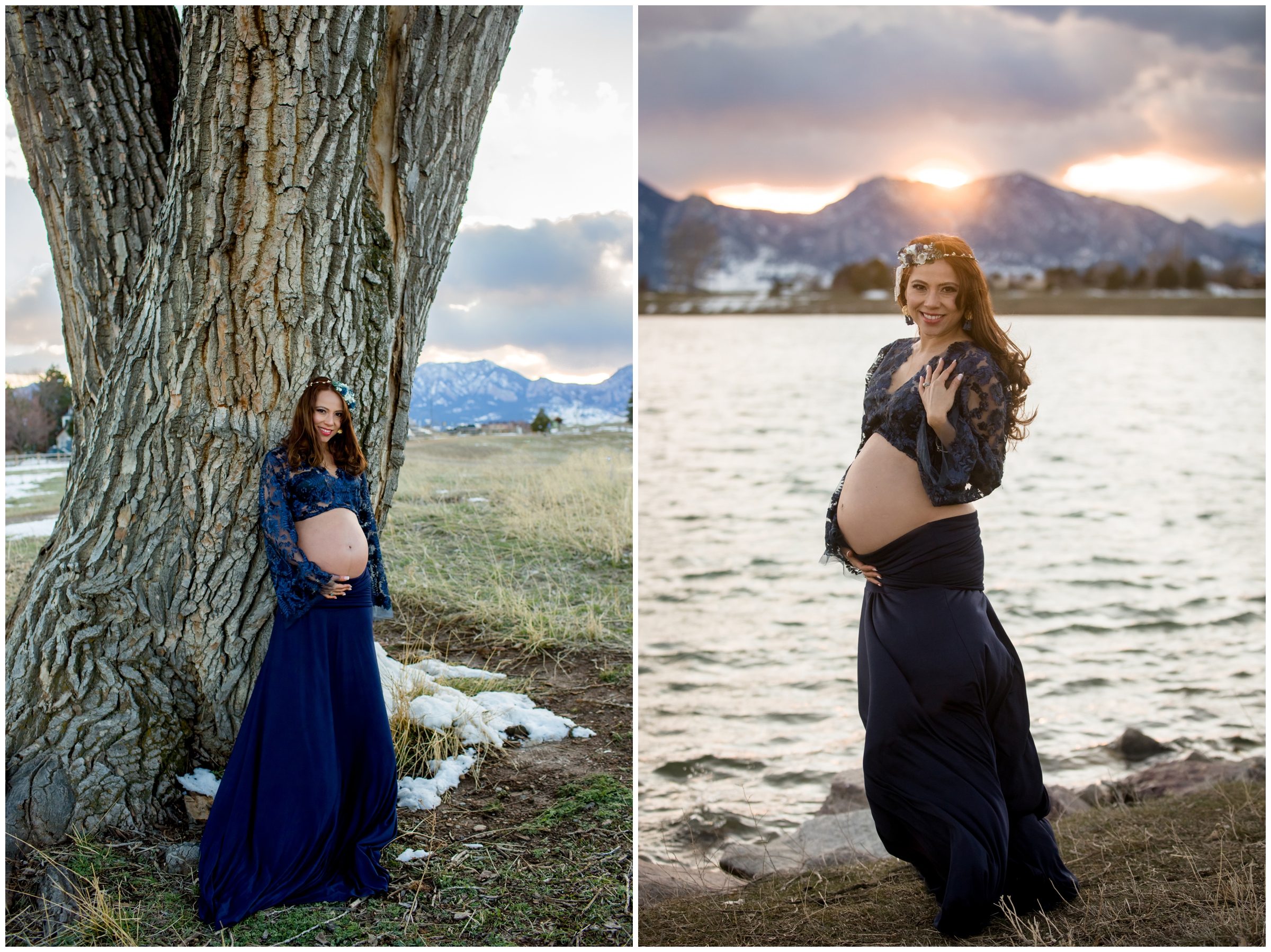 winter pregnancy pictures at Davidson Mesa Open Space by Colorado maternity photographer Plum Pretty Photography