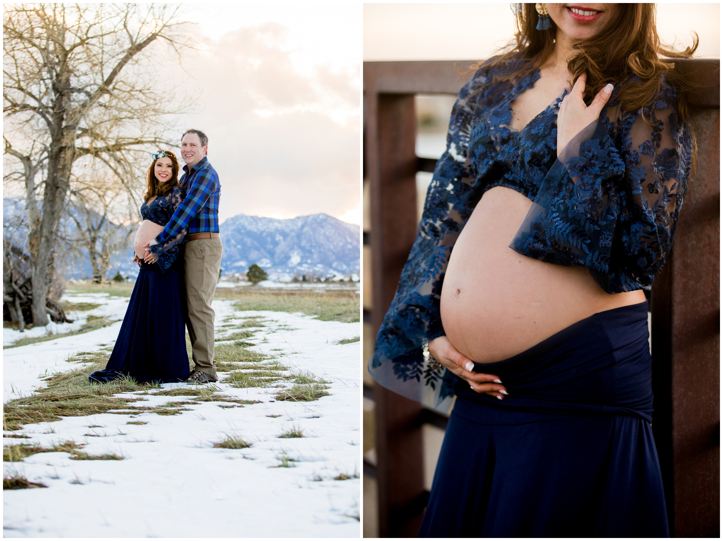 snowy winter maternity pictures in Boulder CO 