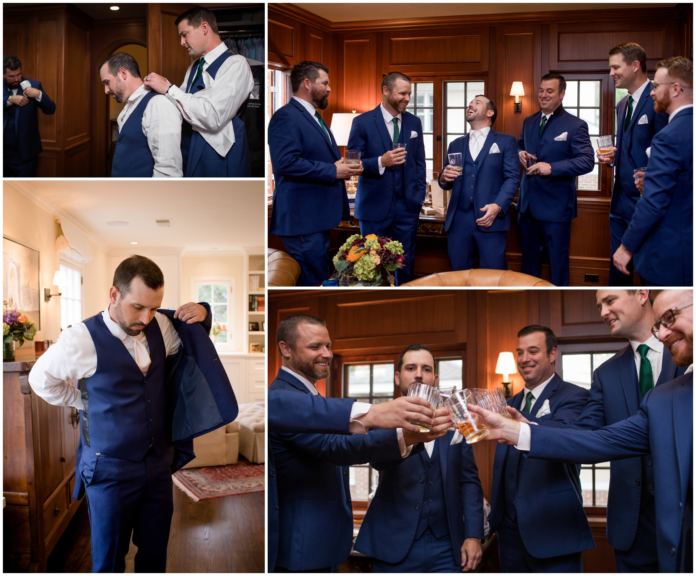groom and groomsmen toasting at intimate Colorado wedding 
