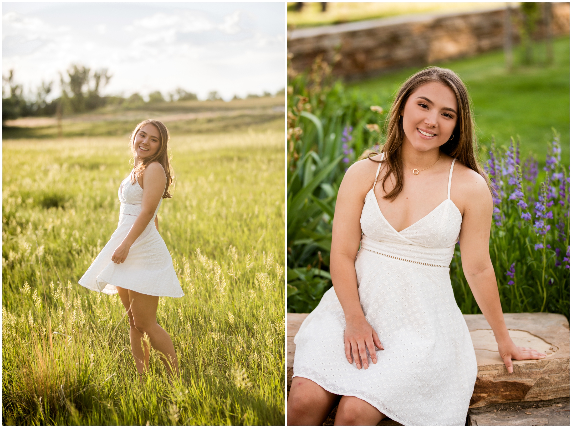 teen spinning in a field during Longmont Colorado senior pictures at Sandstone Ranch 
