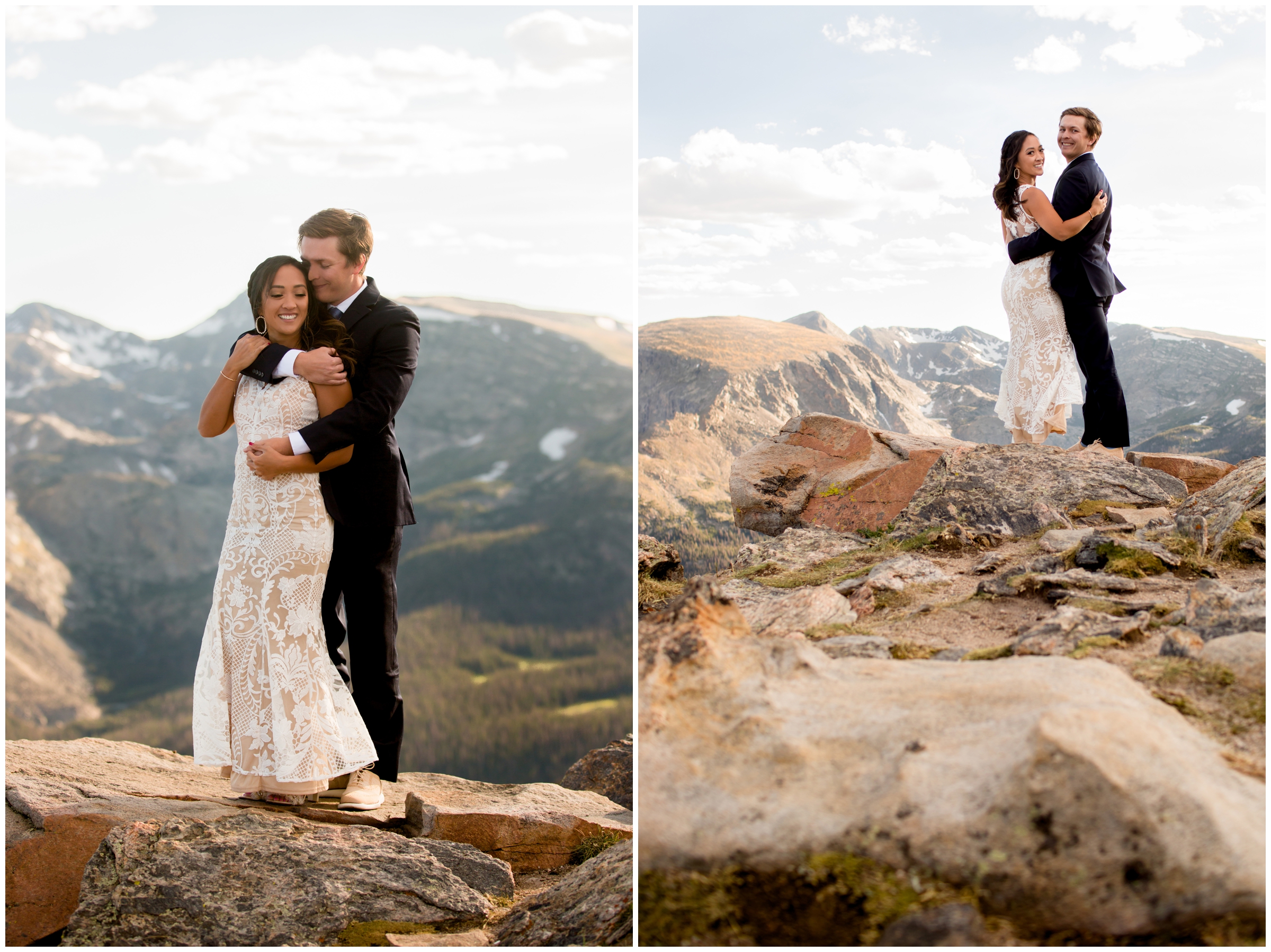 couple embracing during trail ridge road Colorado elopement photos 