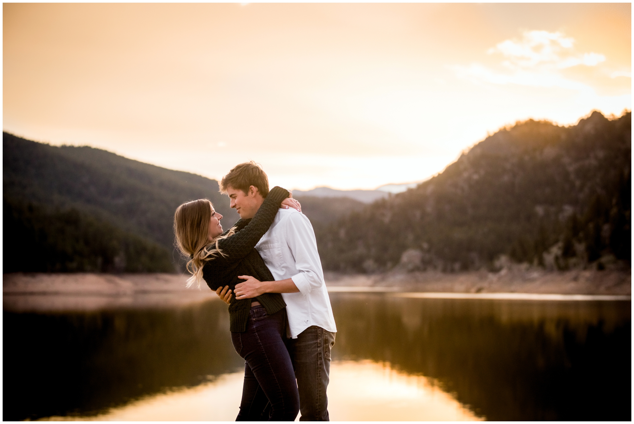 sunset lake engagement portraits at gross reservoir Boulder